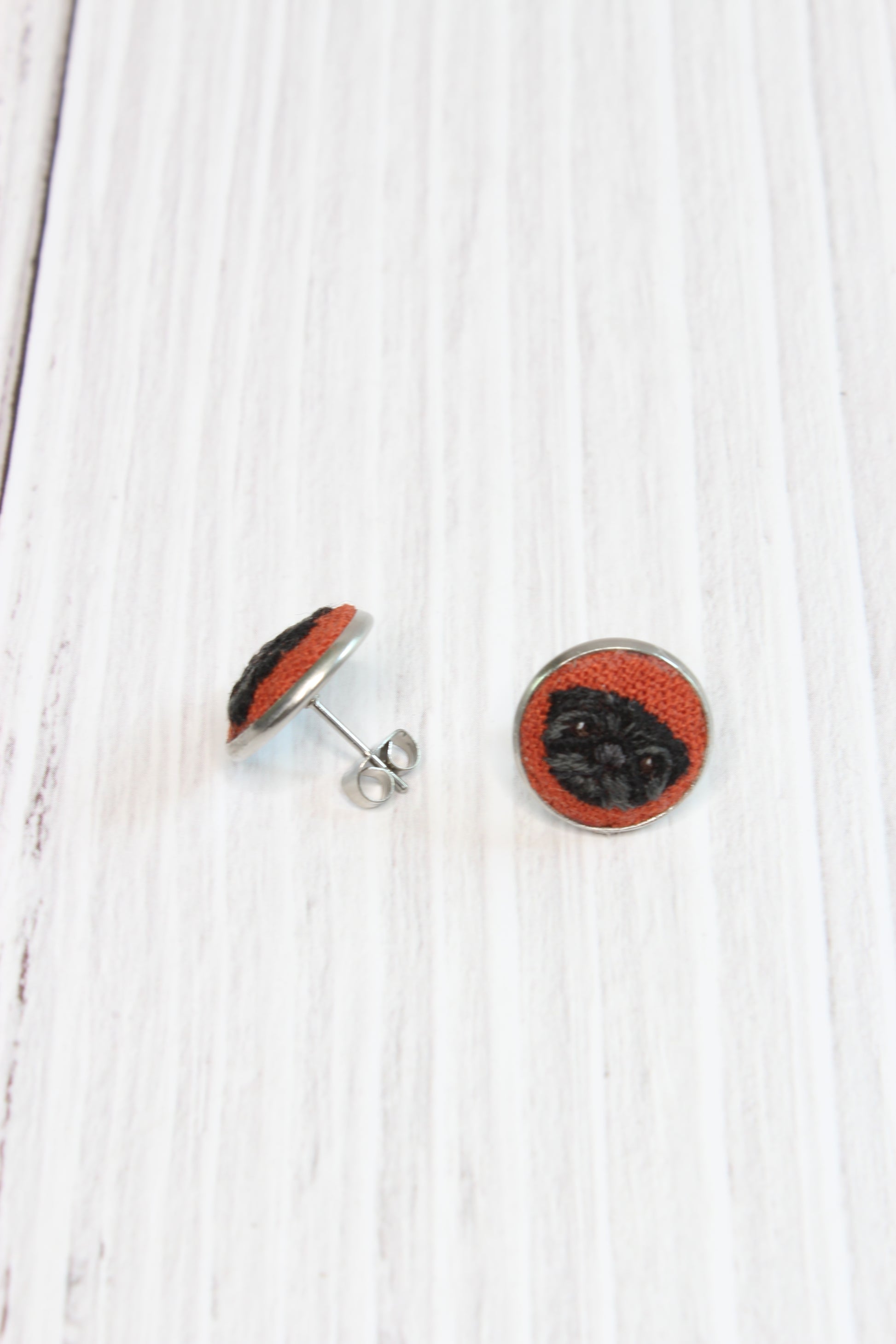 Black Pug Embroidery Earrings