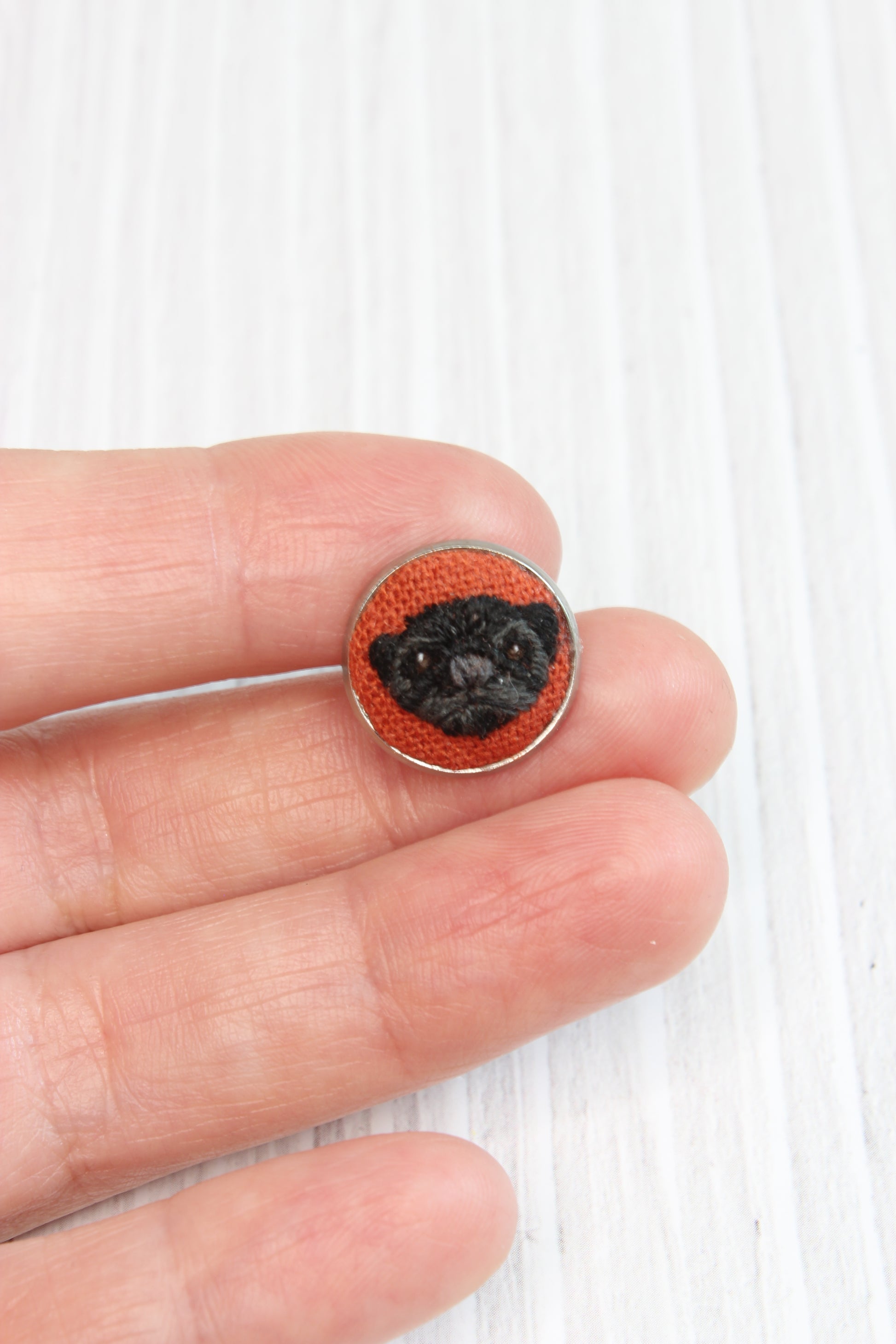 Black Pug Embroidery Earrings