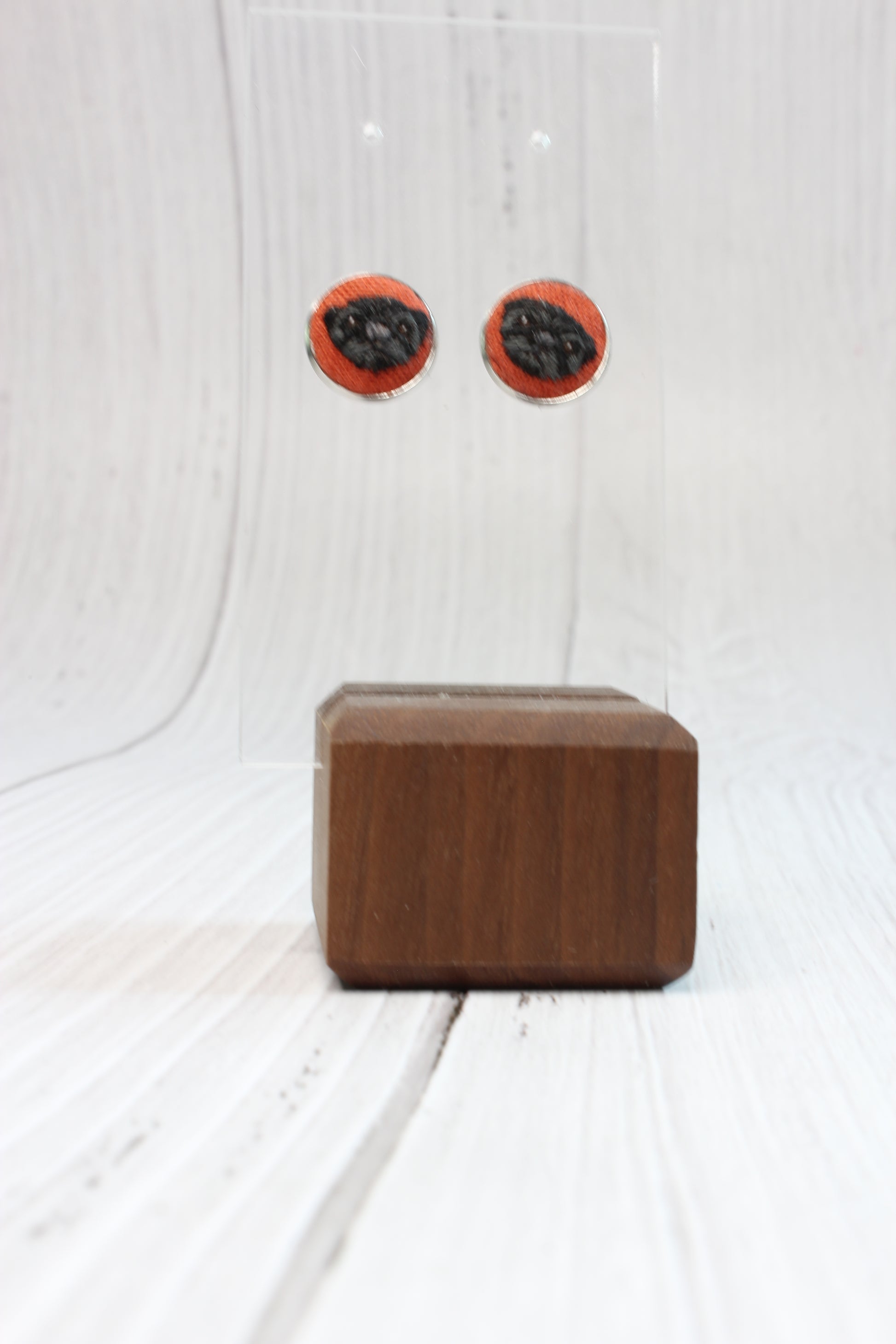 Black Pug Embroidery Earrings