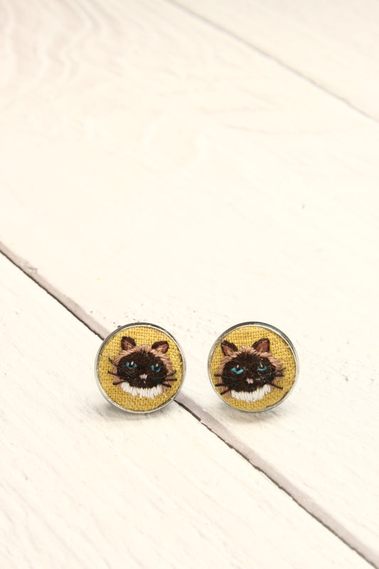 Embroidery Birman Cat Studs #36