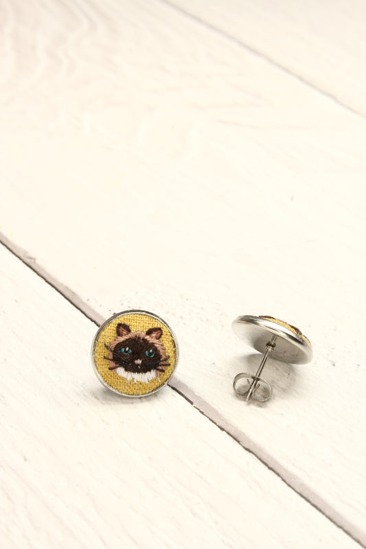 Embroidery Birman Cat Studs #36