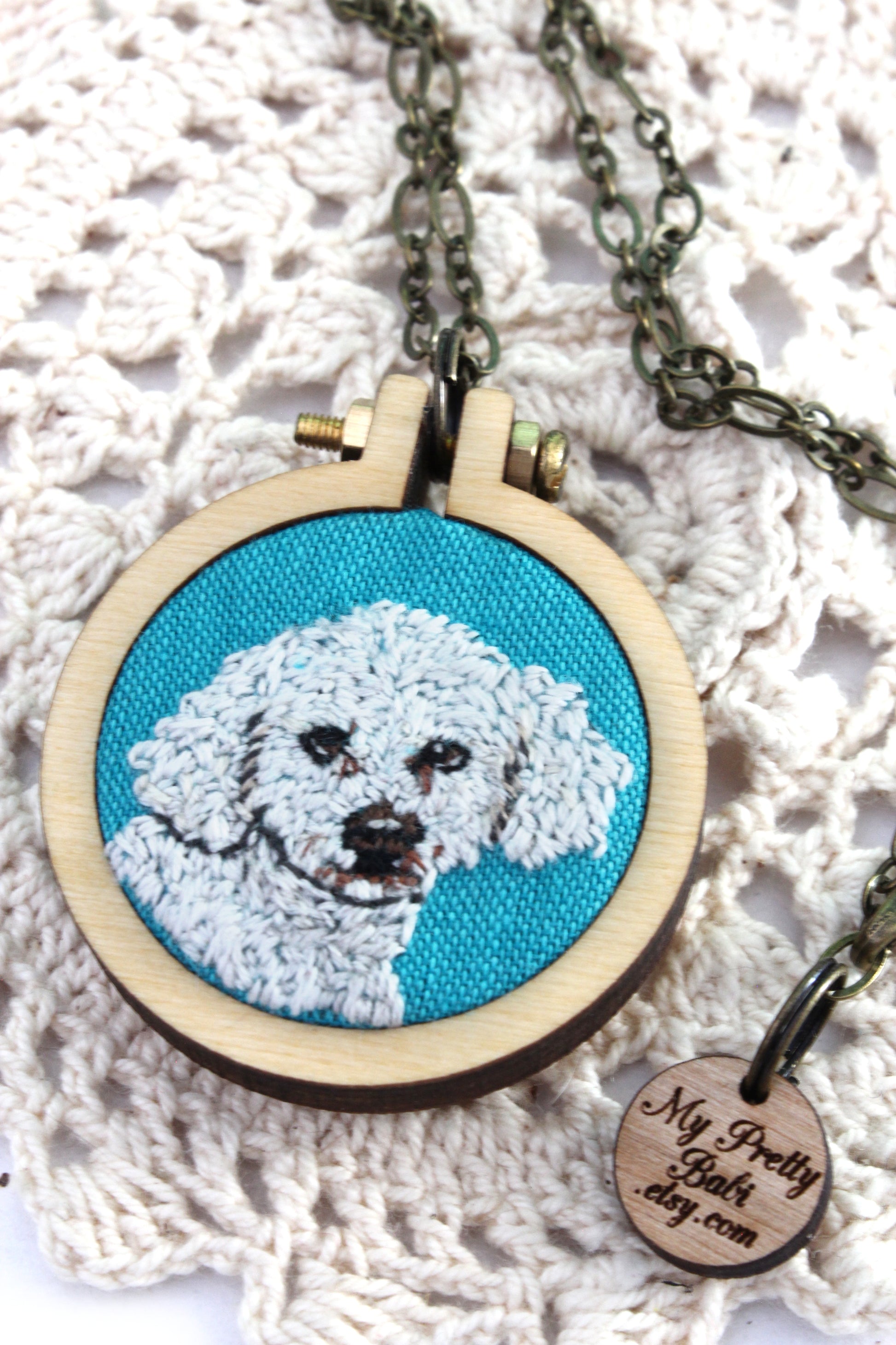 Embroidery Custom Pet Portrait Dandelyne Mini Hoop Necklace
