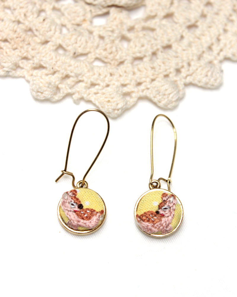 My Pretty Babi Embroidery Deer Kidney Gold Earrings