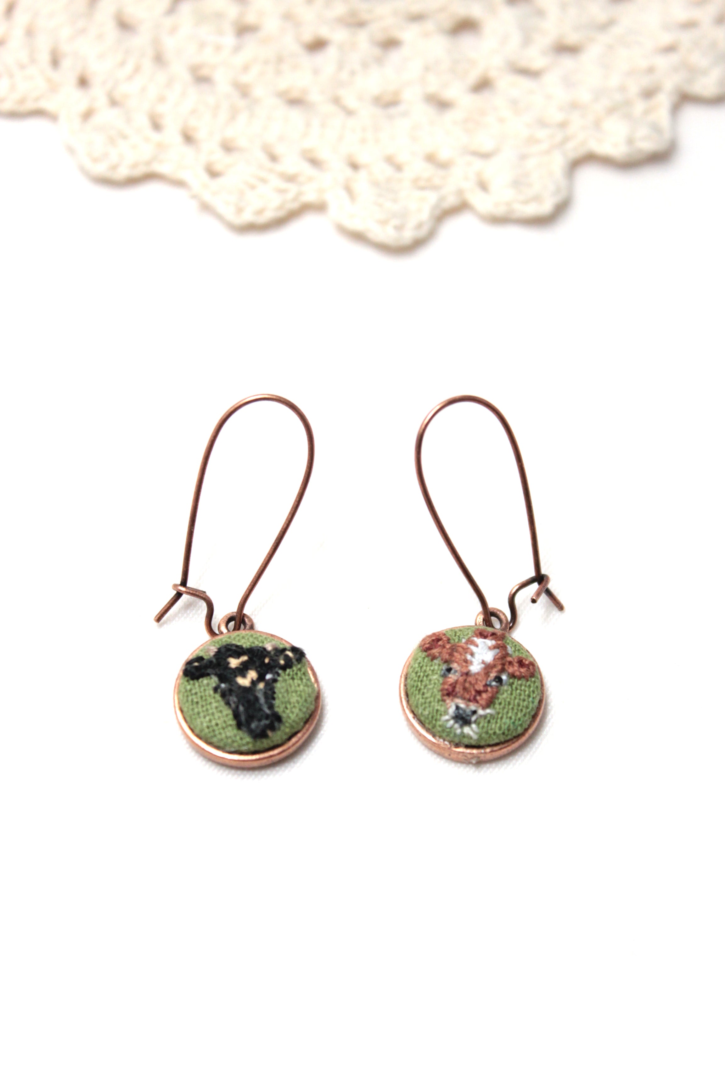 My Pretty Babi Embroidery Nash & Cedar Kidney Copper Cow Earrings