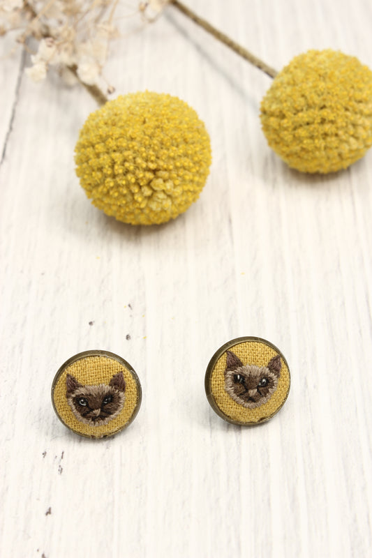 Embroidery Siamese Cat Studs Earrings