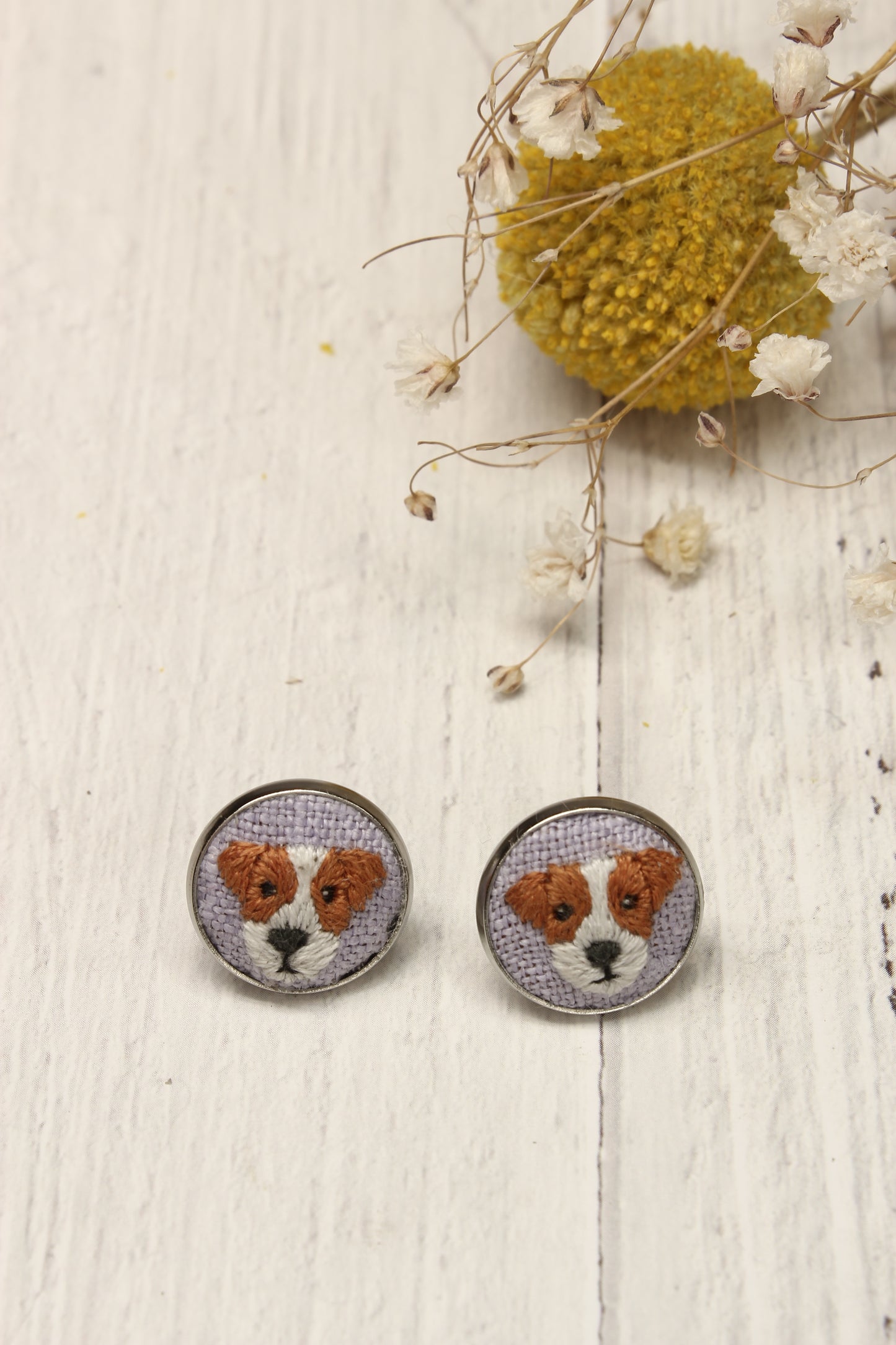 Embroidery Jack Russell Studs Earrings #1