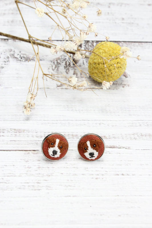 Embroidery Jack Russell Studs Earrings #1A