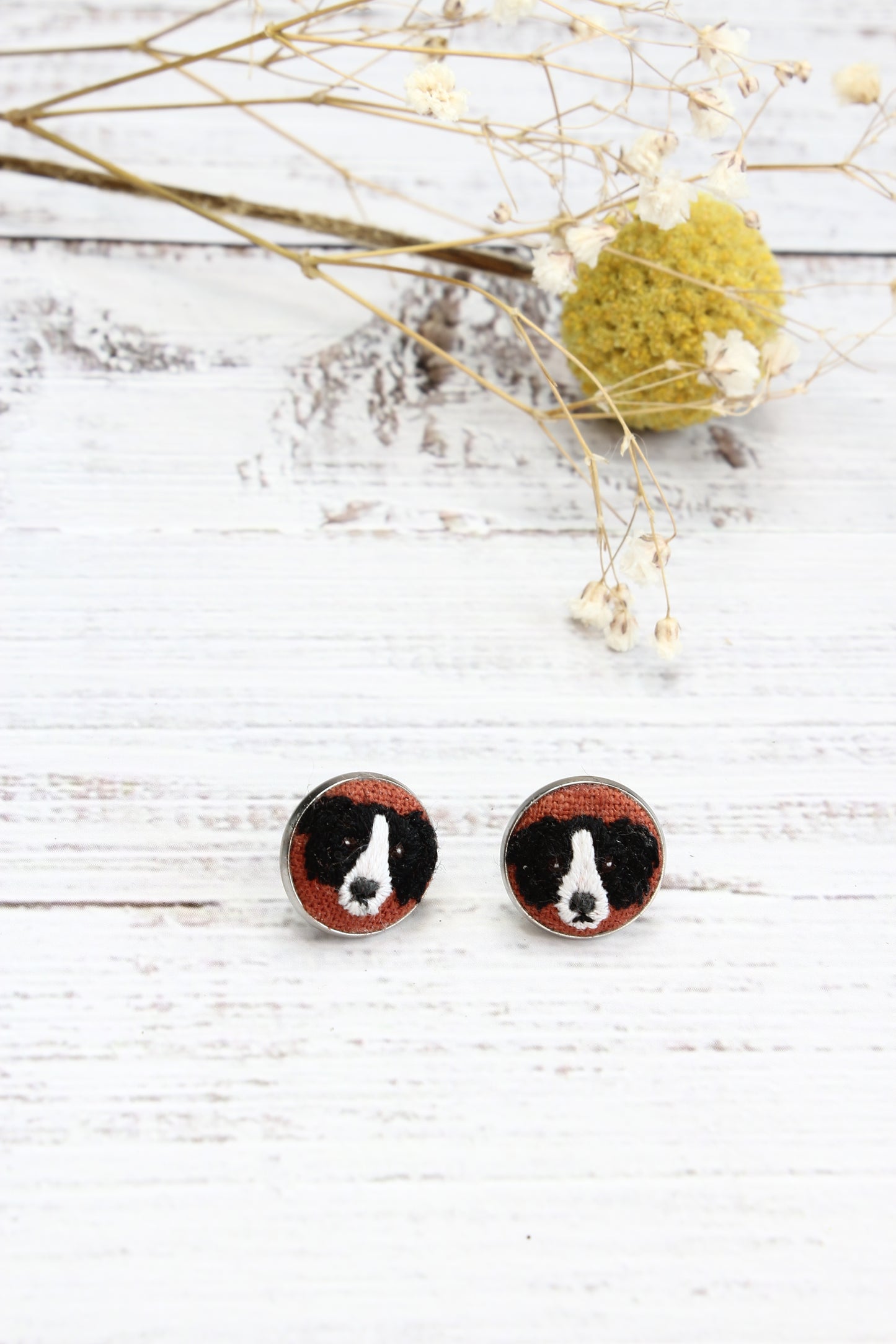 Embroidery Border Collie Studs Earrings #6