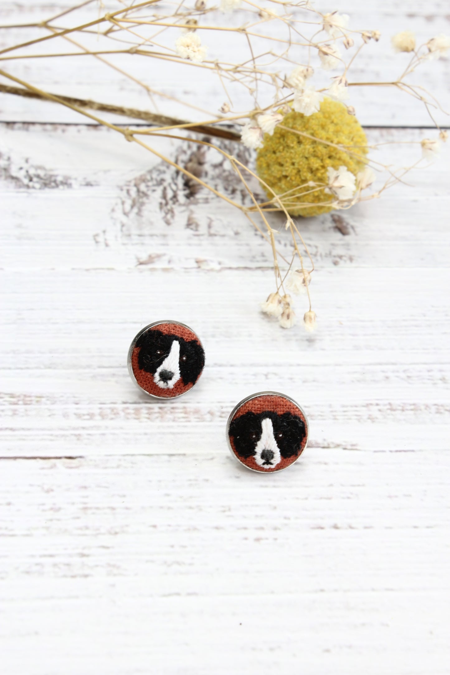 Embroidery Border Collie Studs Earrings #6