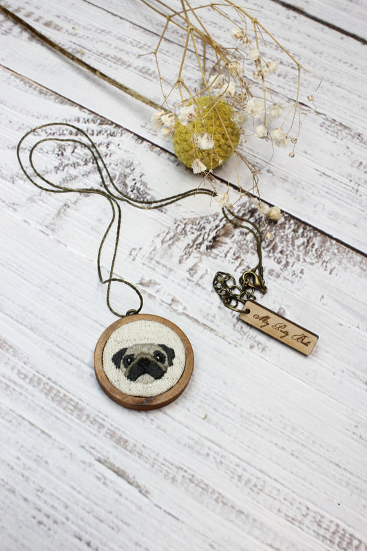 Embroidery Pug Necklace