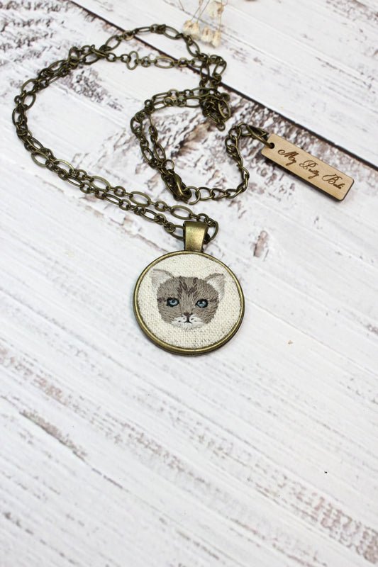 Embroidery Tabby Cat Necklace #3