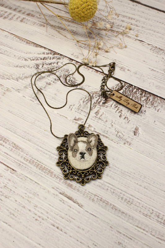 Embroidery Stumpwork French Bulldog Necklace