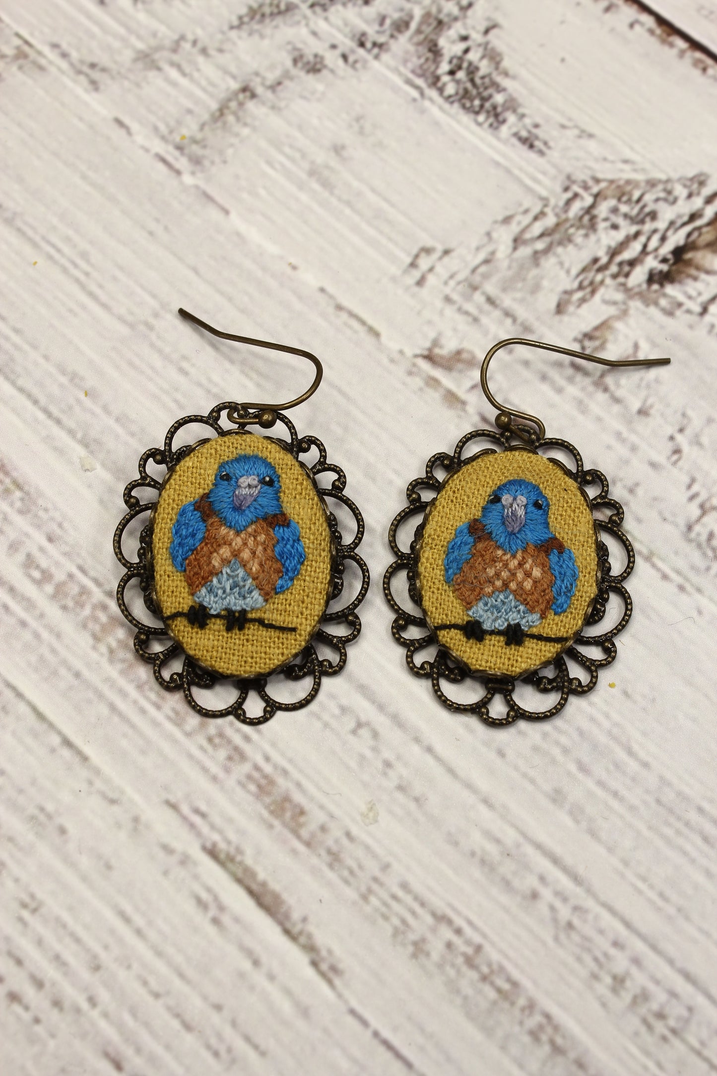 Embroidery Western Bluebird Earrings