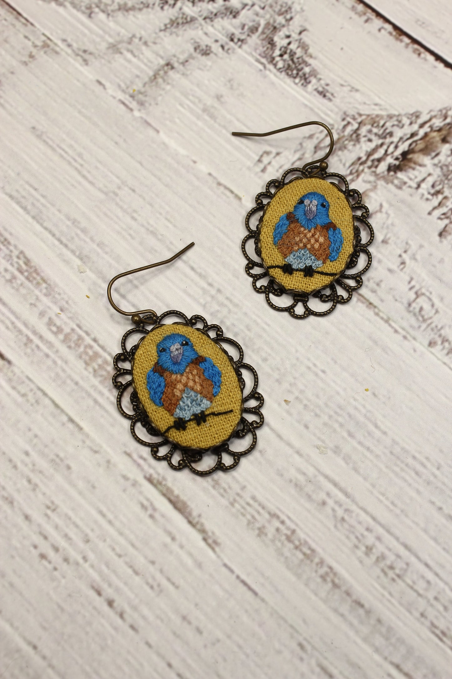 Embroidery Western Bluebird Earrings