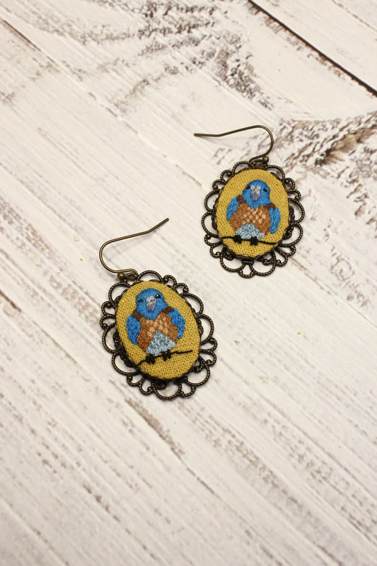 Embroidery Western Bluebird Earrings