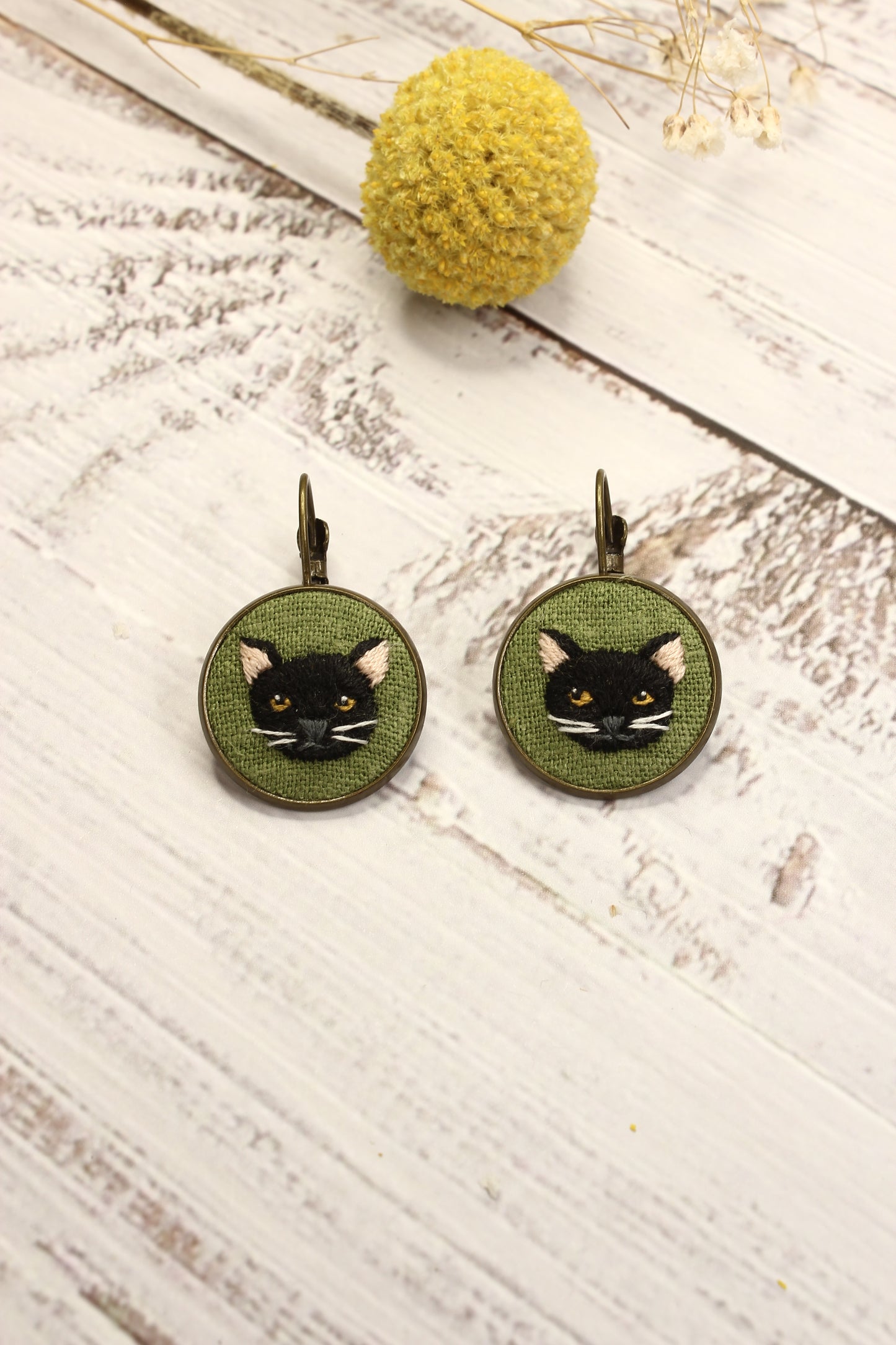 Embroidery Black Cat Earrings #22C