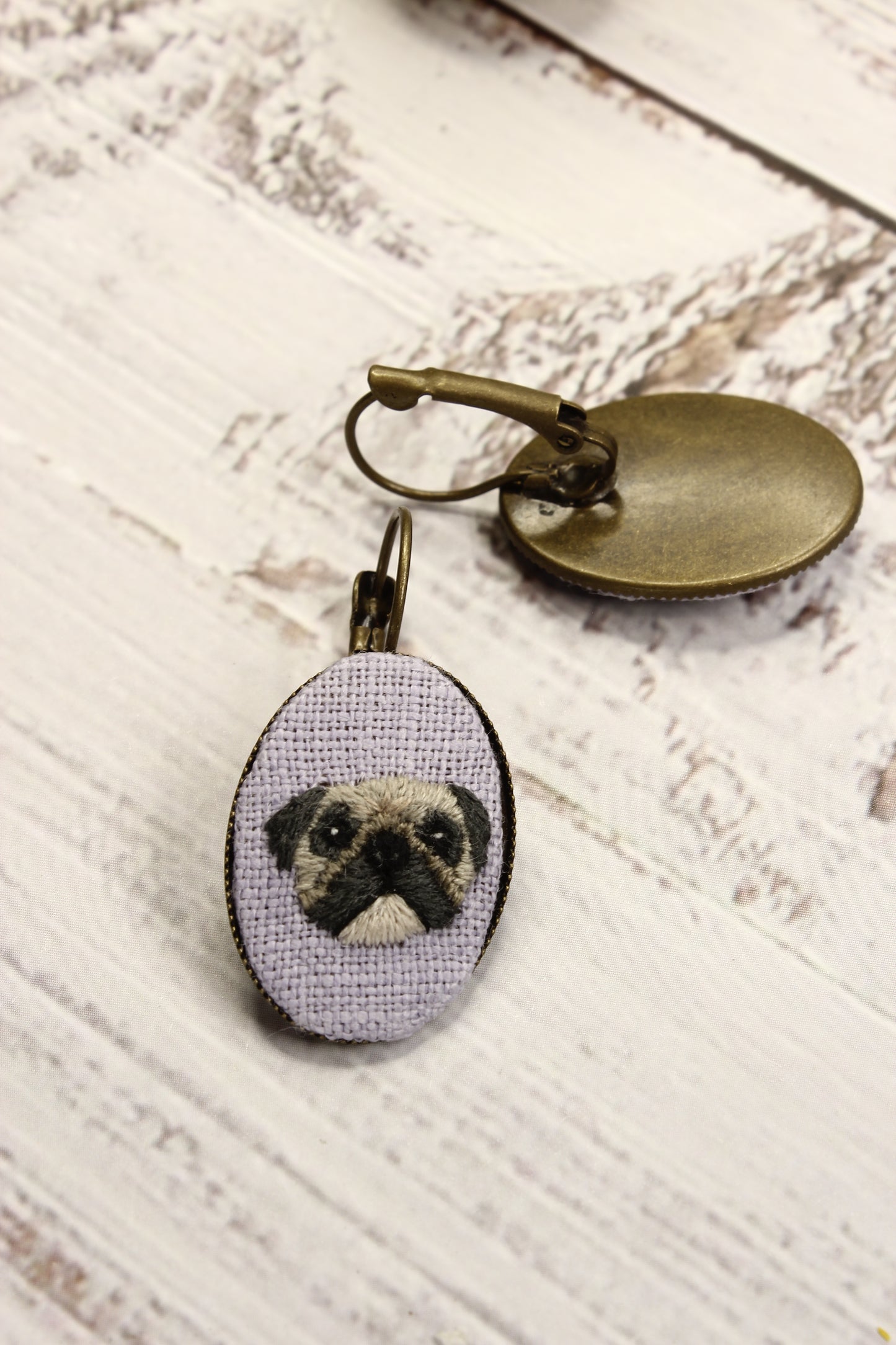 Embroidery Pug Earrings #48B