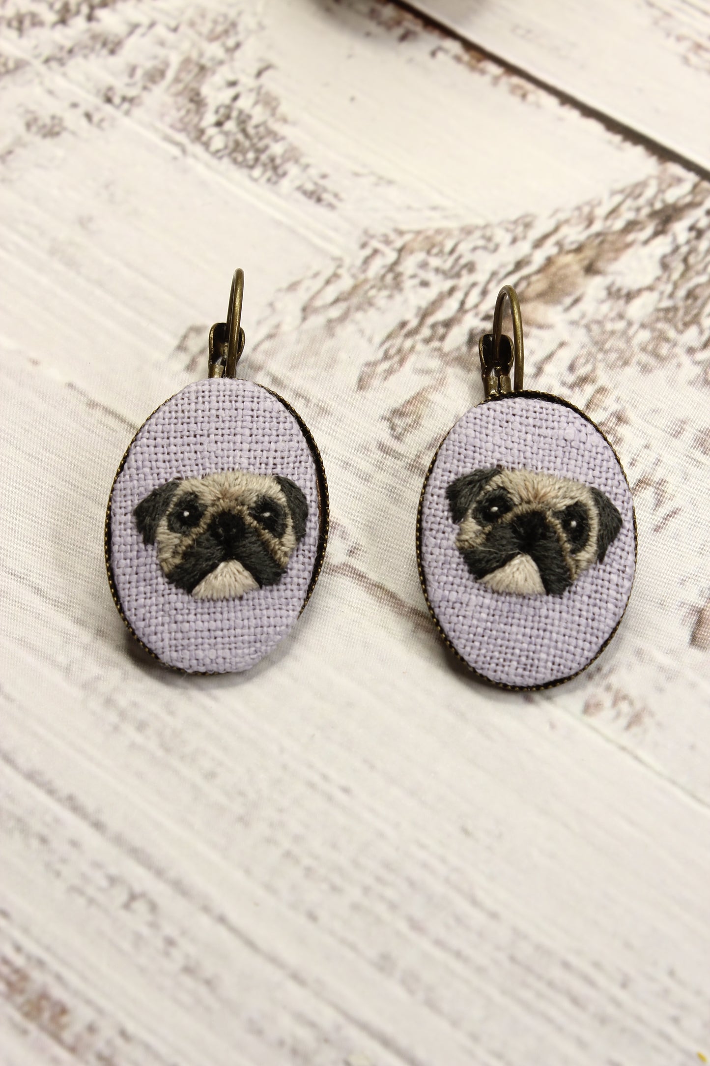 Embroidery Pug Earrings #48B