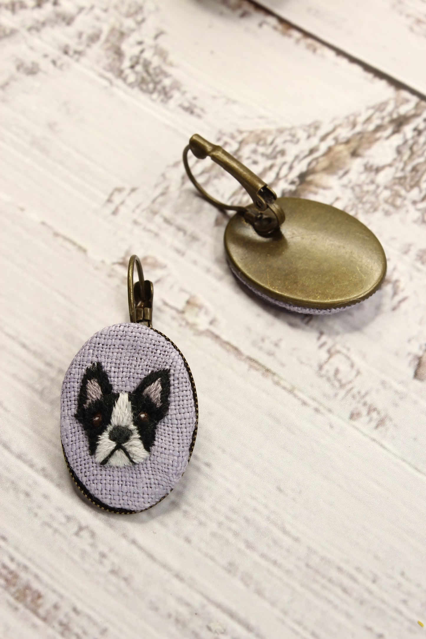 Embroidery Boston Terrier Earrings #219A