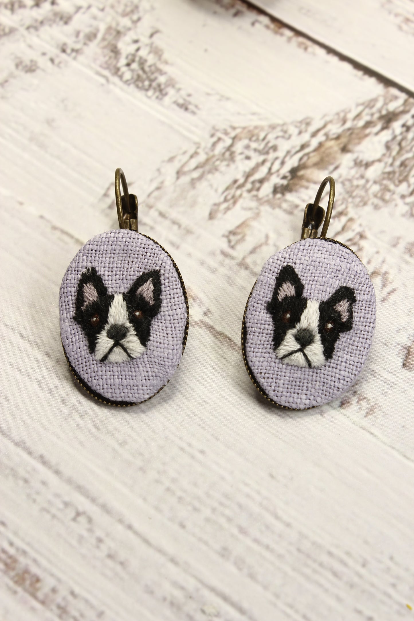 Embroidery Boston Terrier Earrings #219A