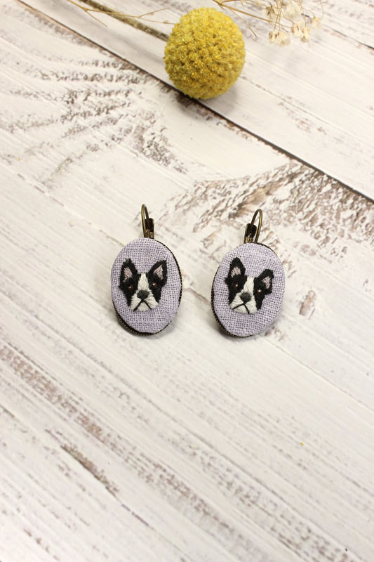 Embroidery Boston Terrier Earrings #219A