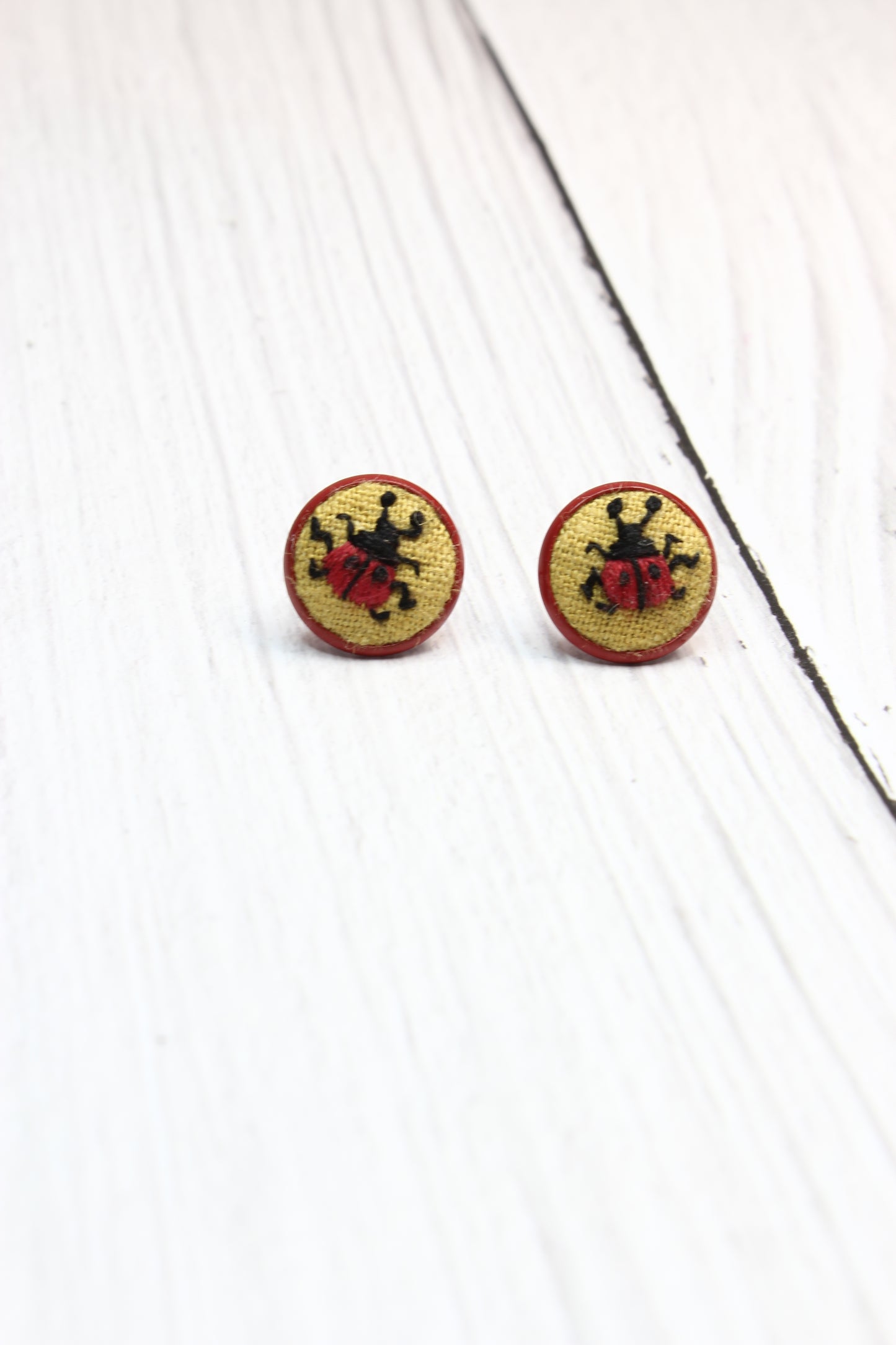 Embroidery Lady Bug Red Studs