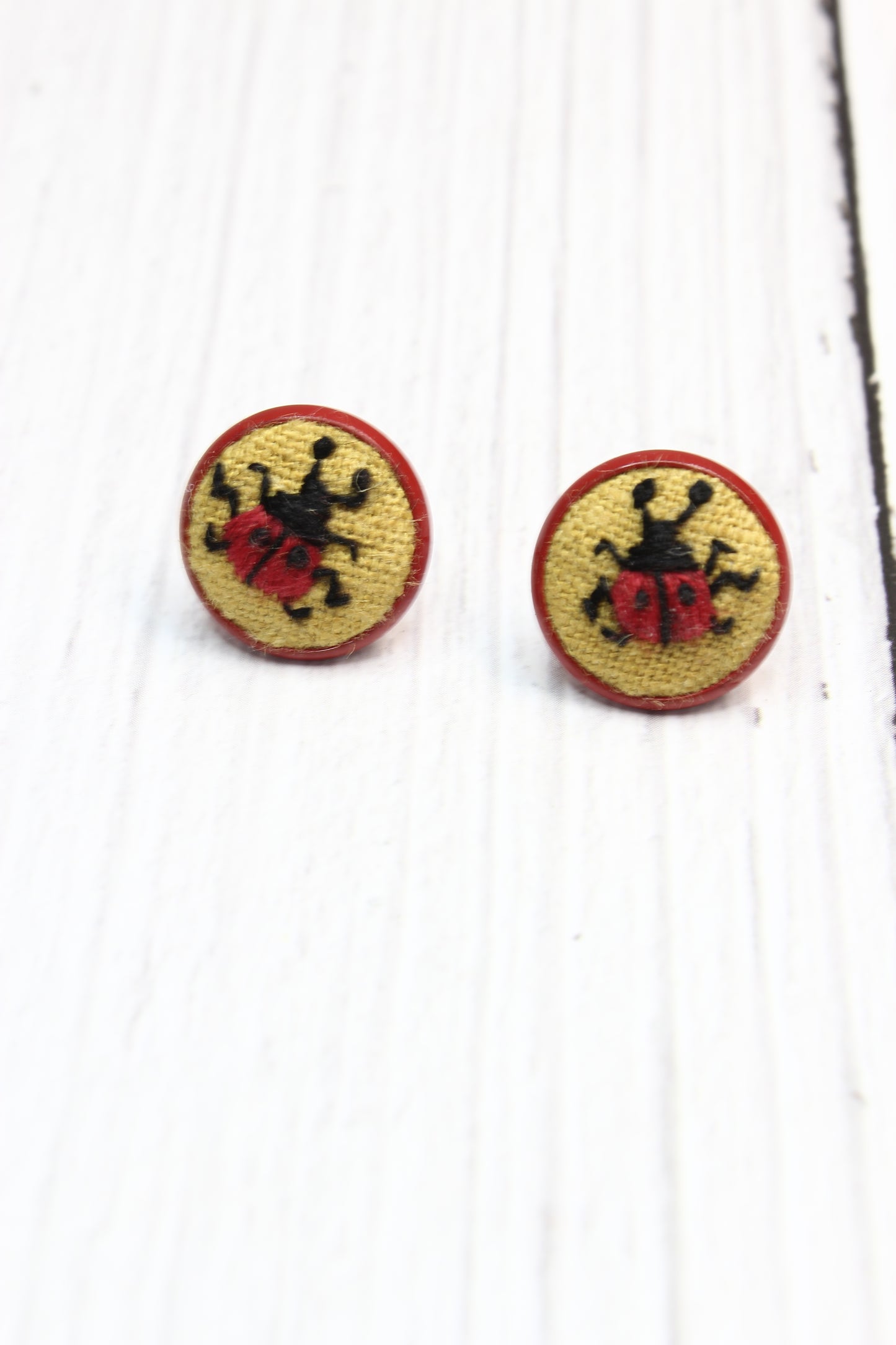 Embroidery Lady Bug Red Studs