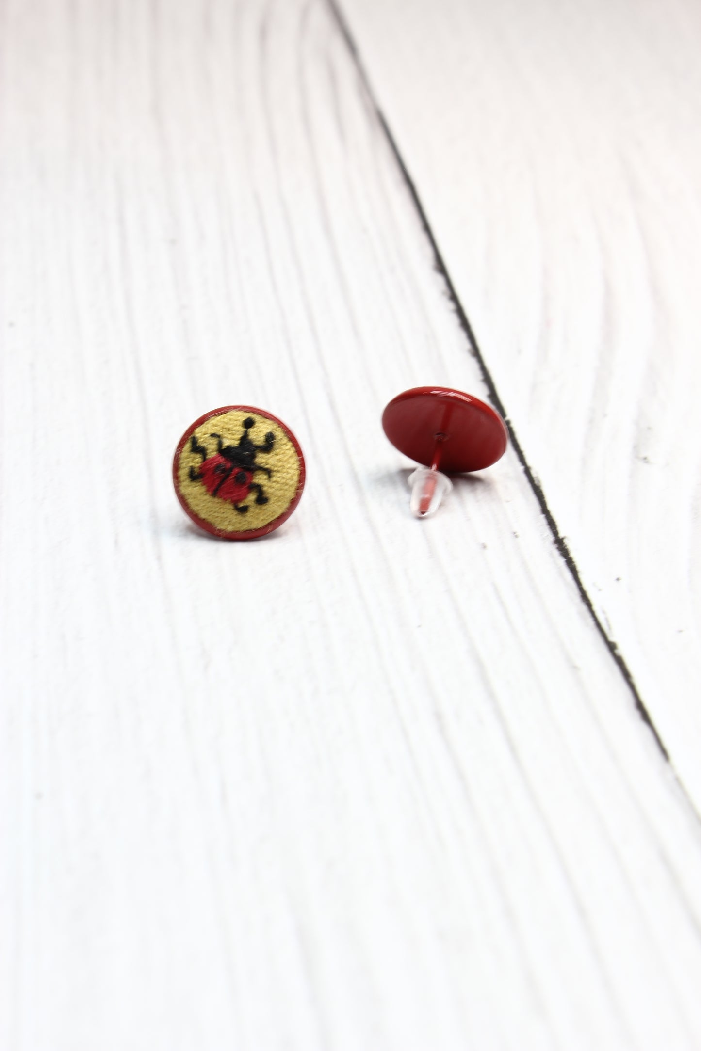 Embroidery Lady Bug Red Studs