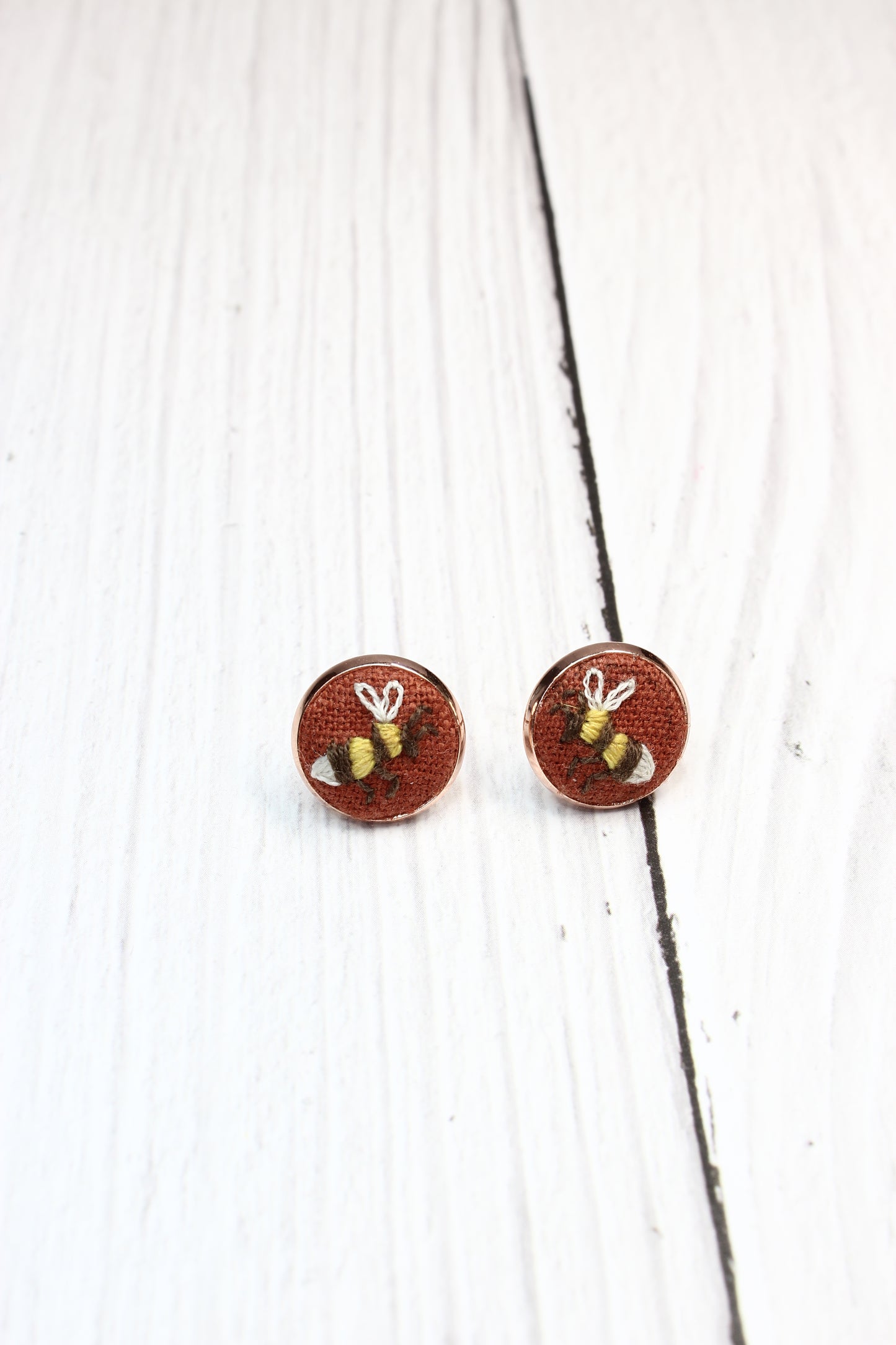 Embroidery Bee Rose Gold Studs