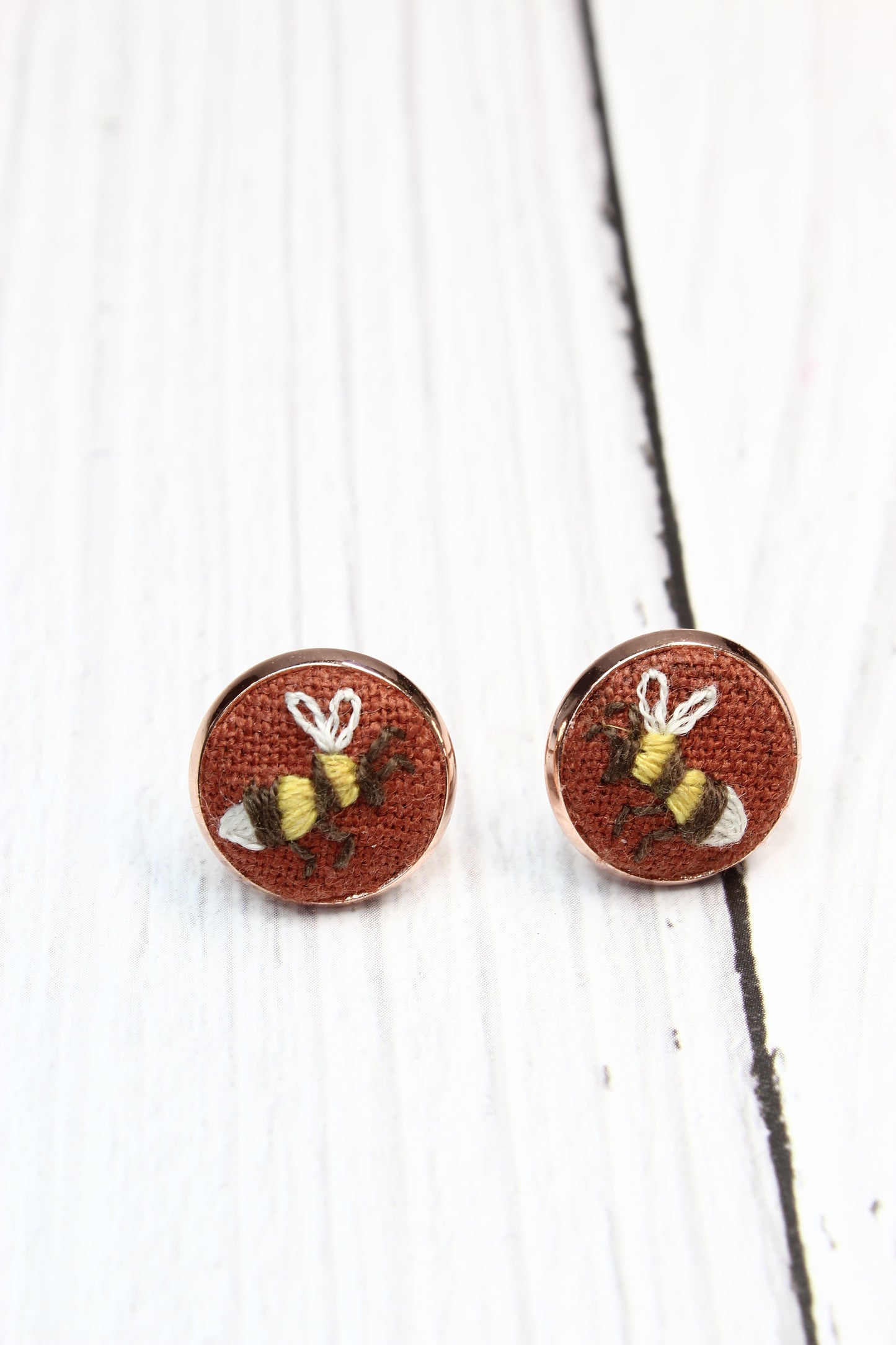 Embroidery Bee Rose Gold Studs