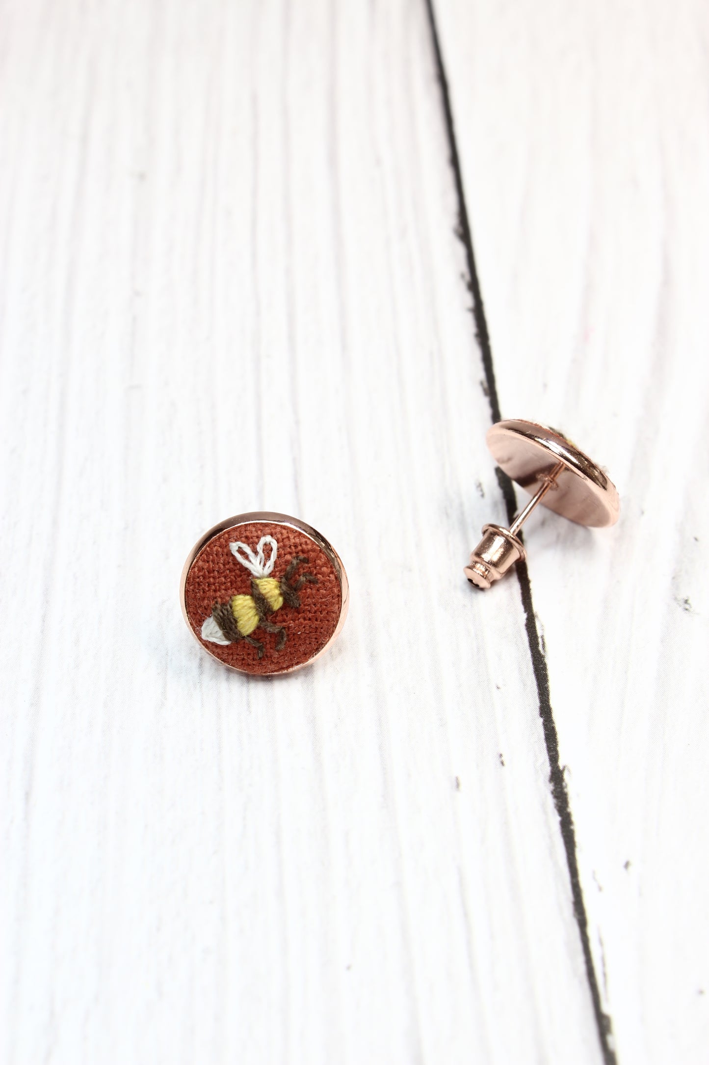 Embroidery Bee Rose Gold Studs