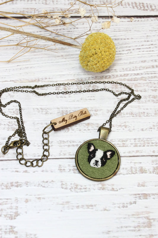 Embroidery French Bulldog Necklace #3