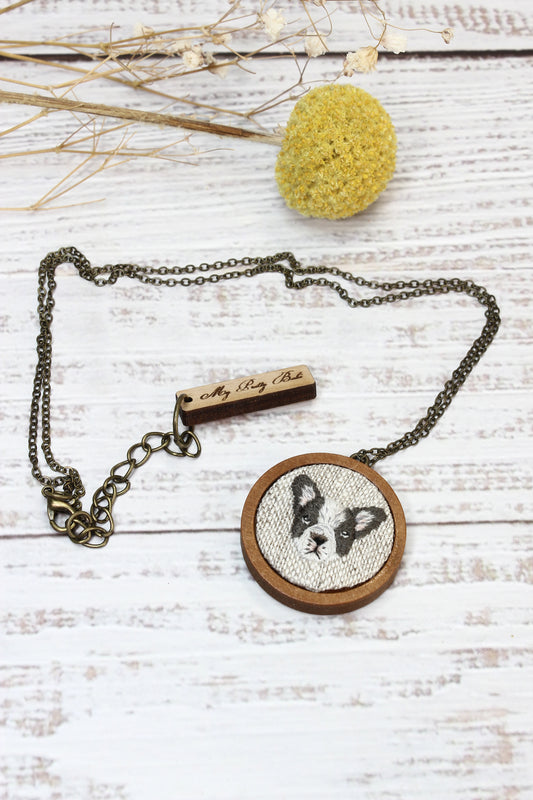 Embroidery French Bulldog Necklace #2