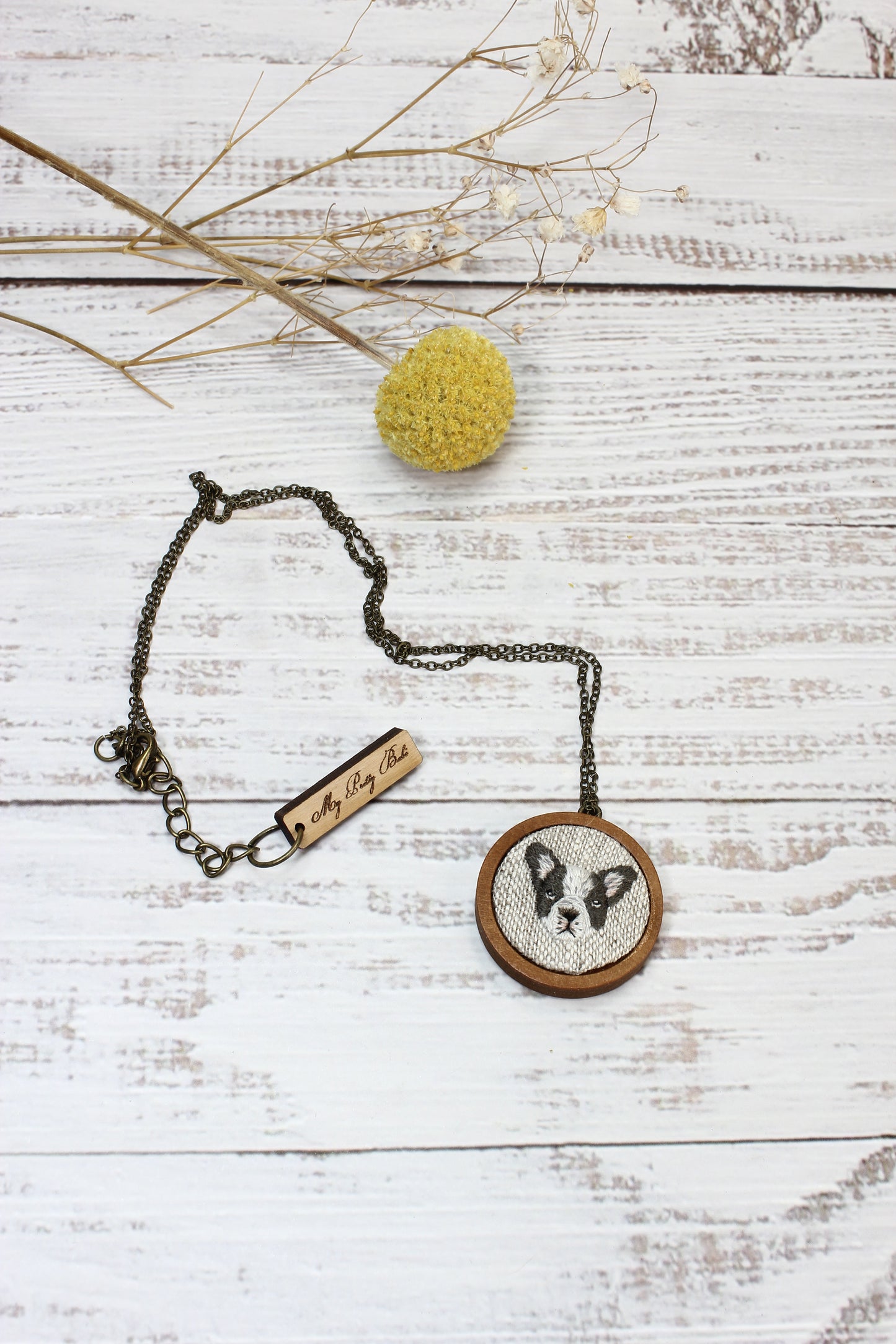 Embroidery French Bulldog Necklace #2