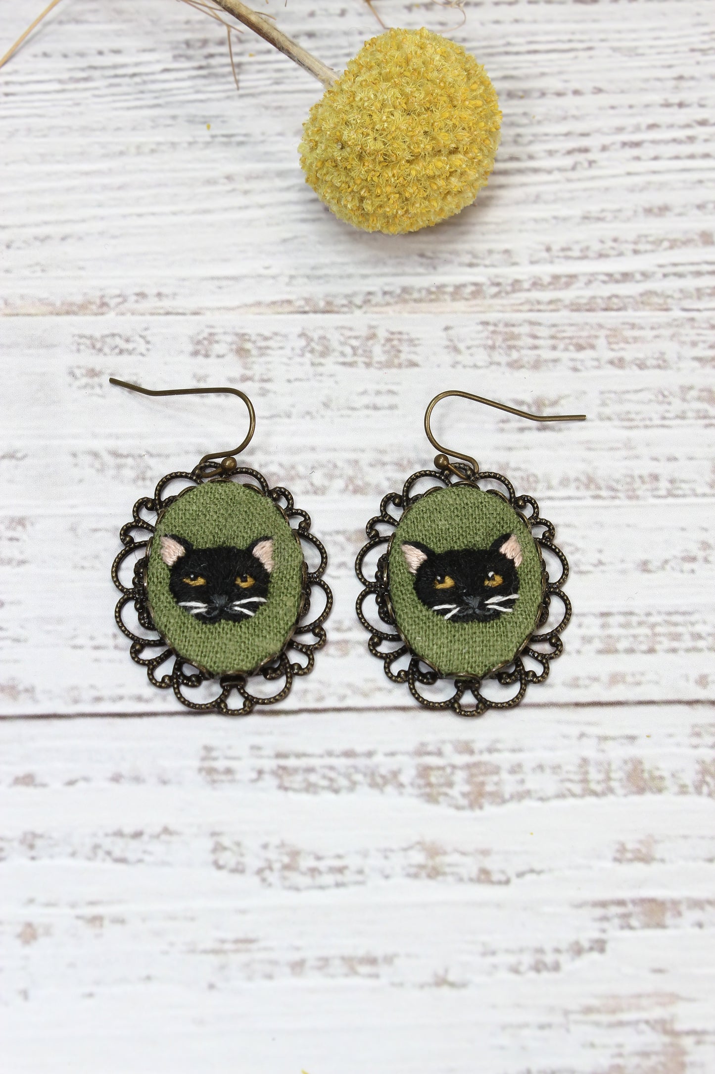 Embroidery Black Cat Earrings #22C