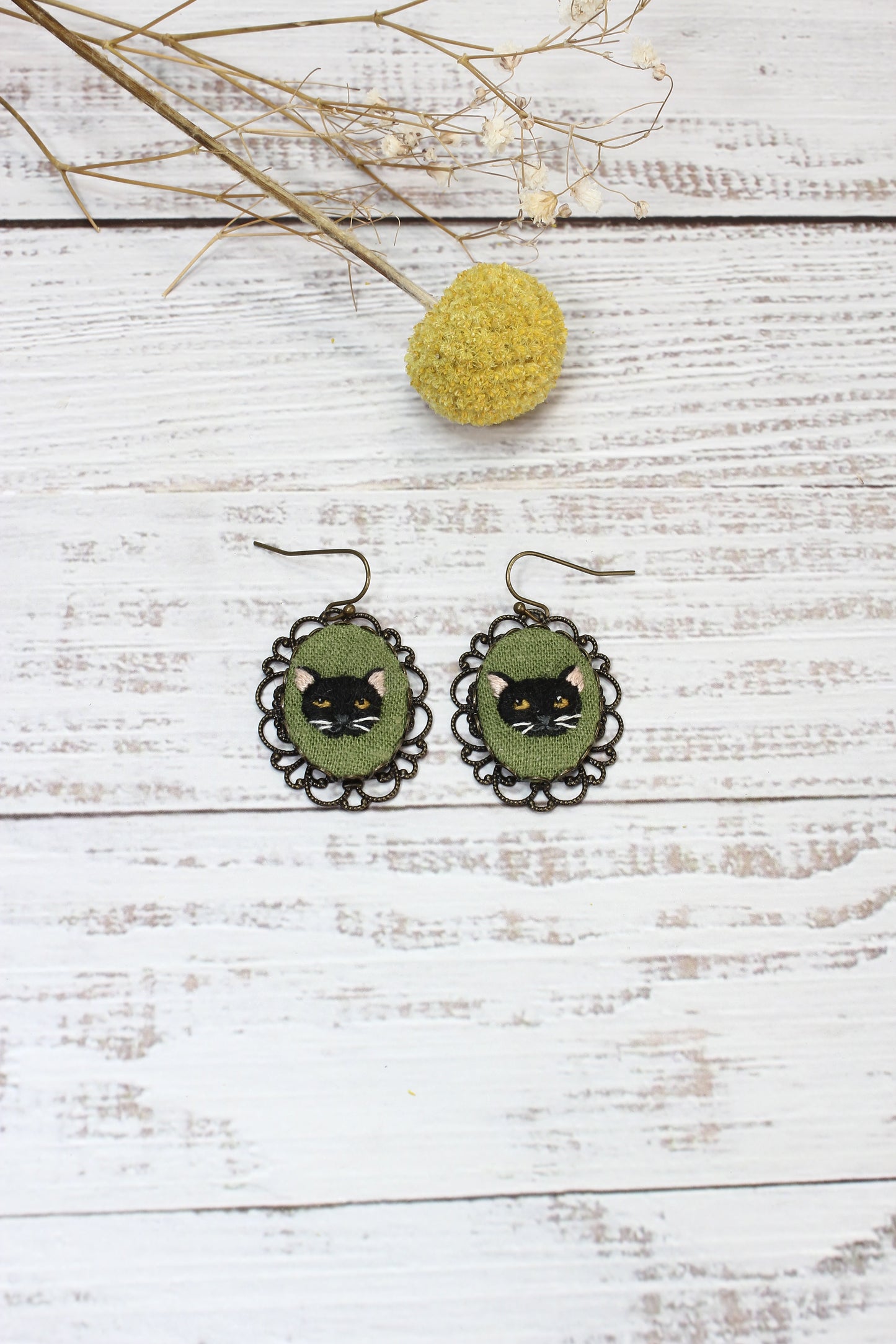 Embroidery Black Cat Earrings #22C