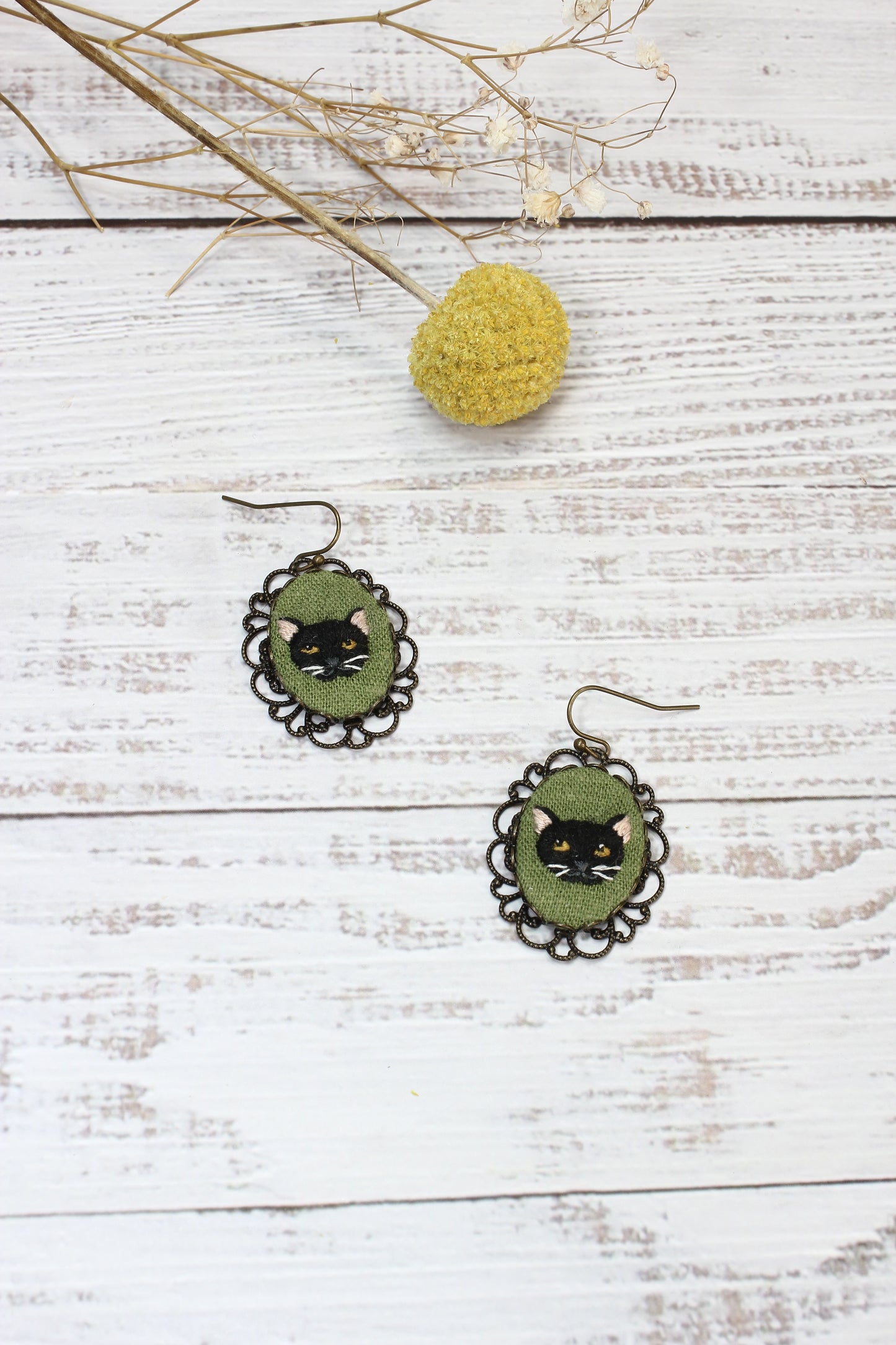 Embroidery Black Cat Earrings #22C