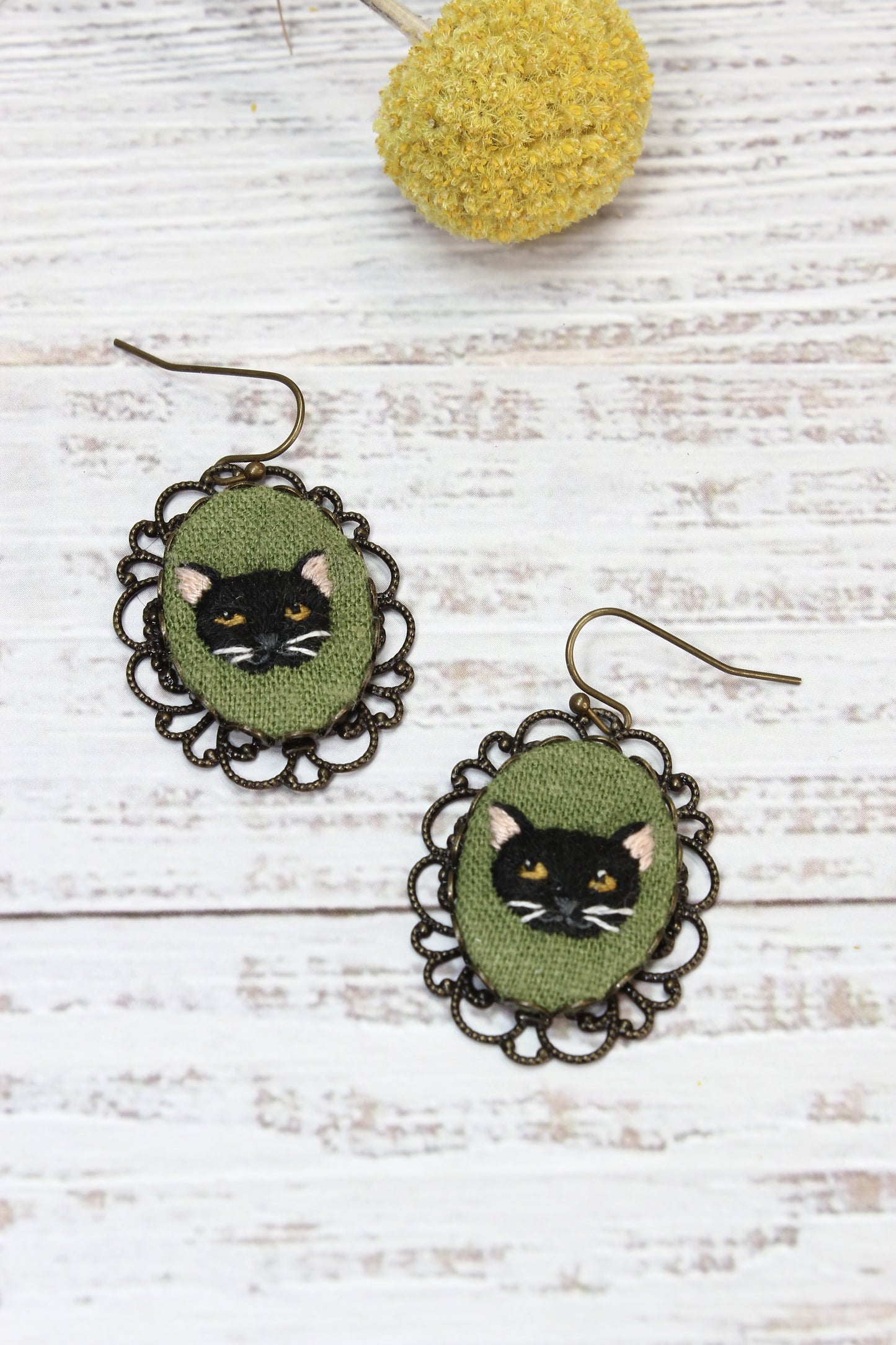 Embroidery Black Cat Earrings #22C