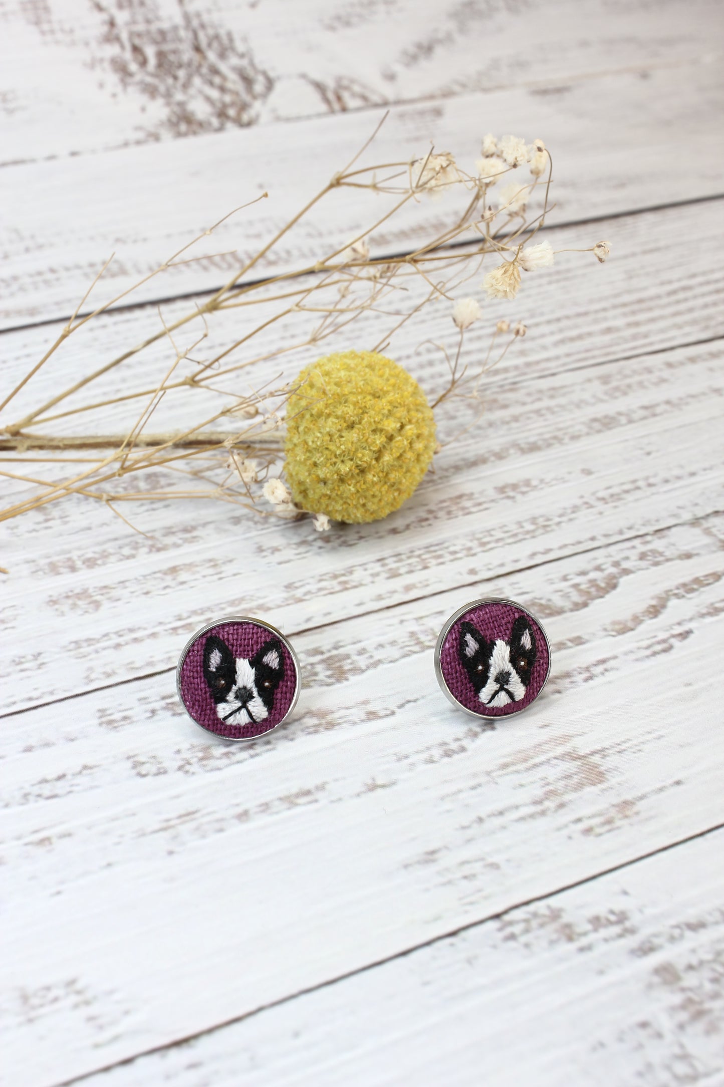 Embroidery Boston Terrier Studs #219