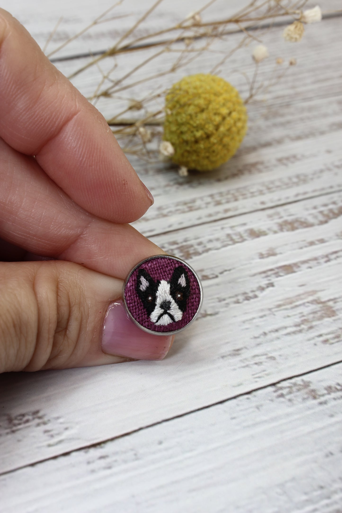 Embroidery Boston Terrier Studs #219