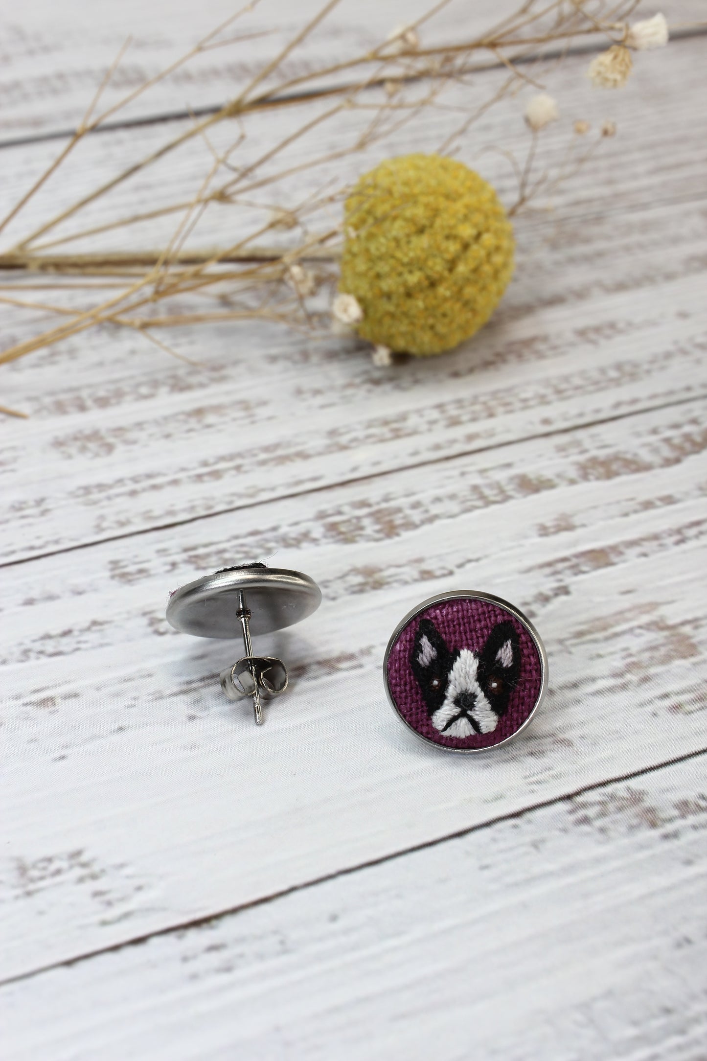 Embroidery Boston Terrier Studs #219