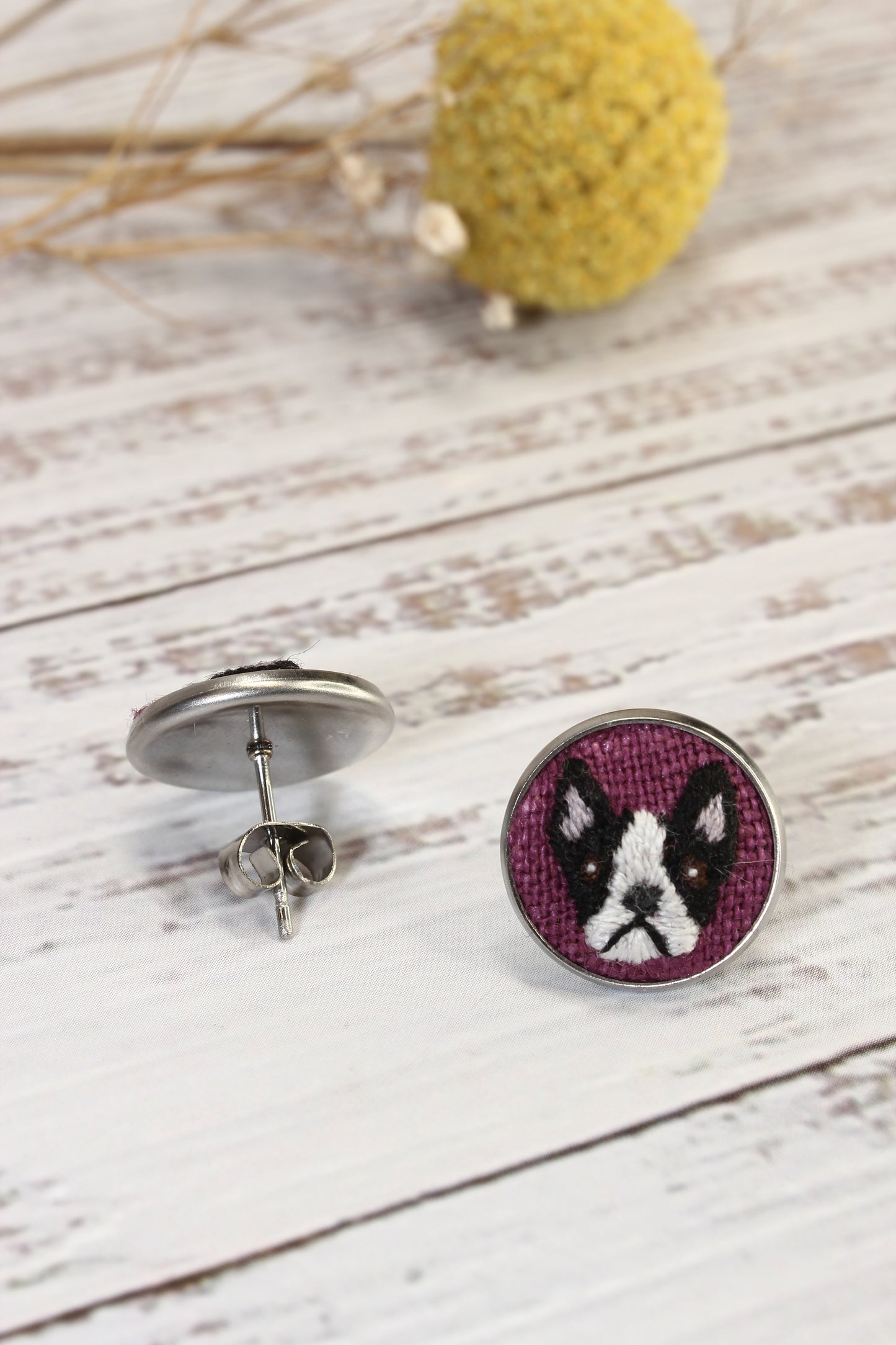 Embroidery Boston Terrier Studs #219