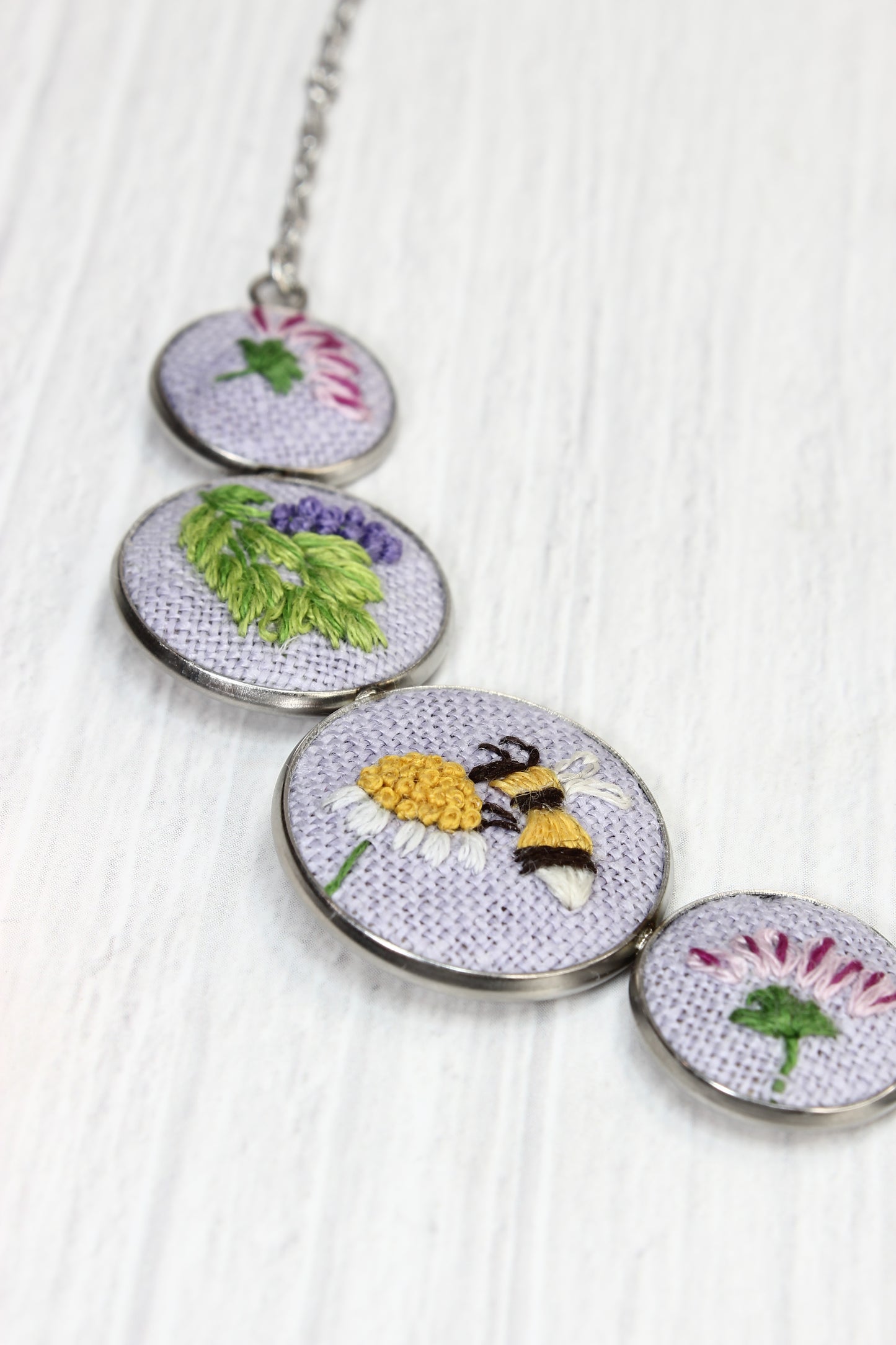 Embroidery Bees & Flowers Necklace