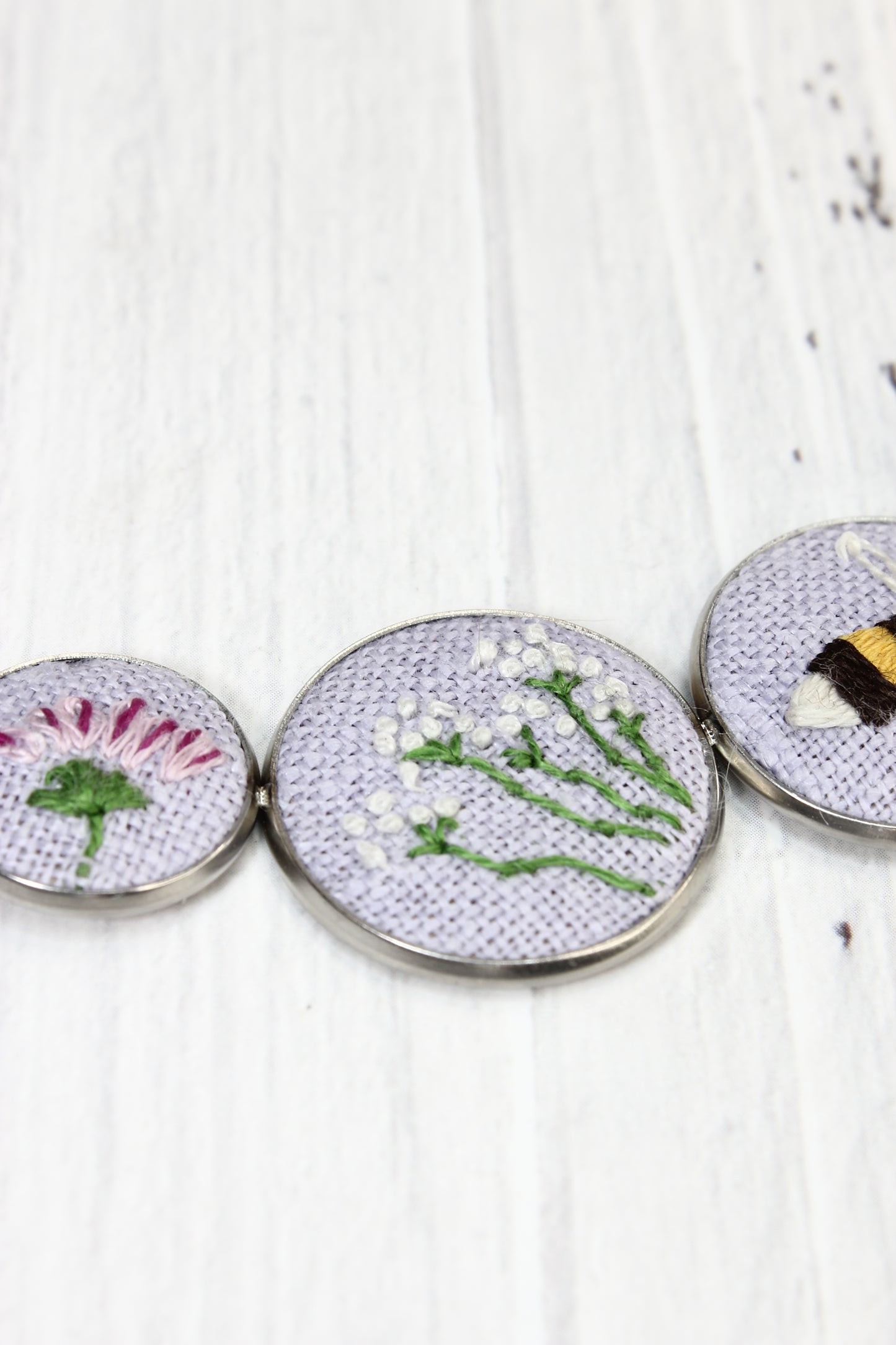 Embroidery Bees & Flowers Necklace