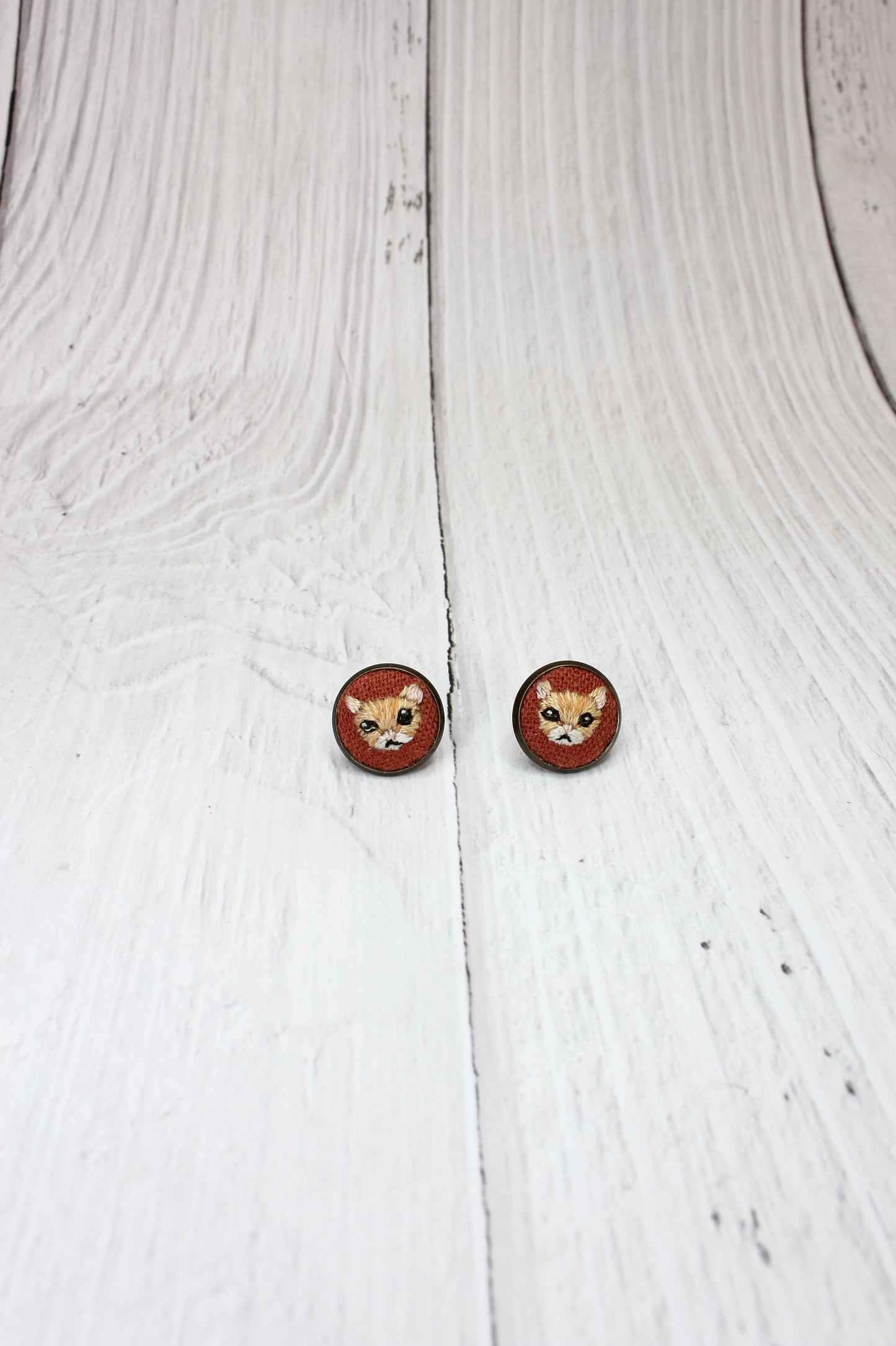 Embroidery Orange Tabby Cat Studs #26