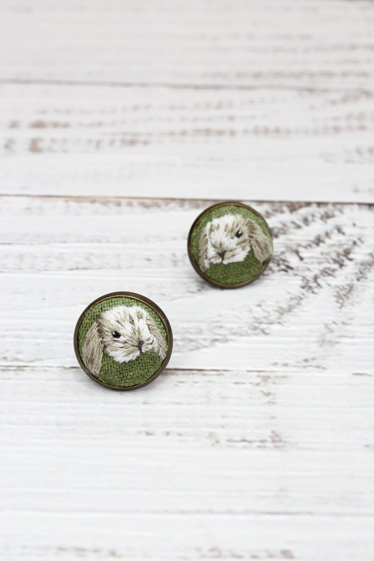 Embroidery Bunny Studs #1