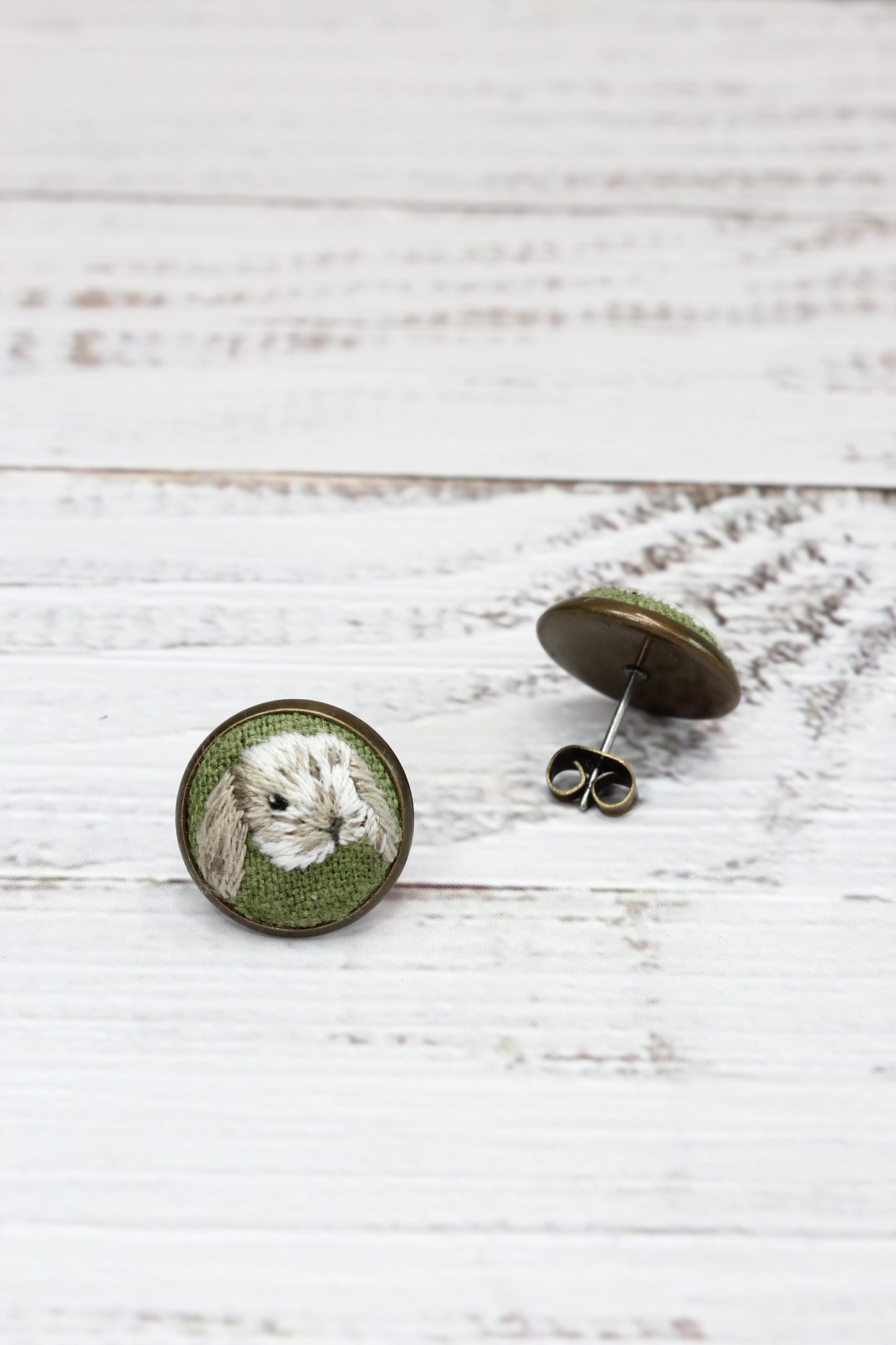 Embroidery Bunny Studs #1