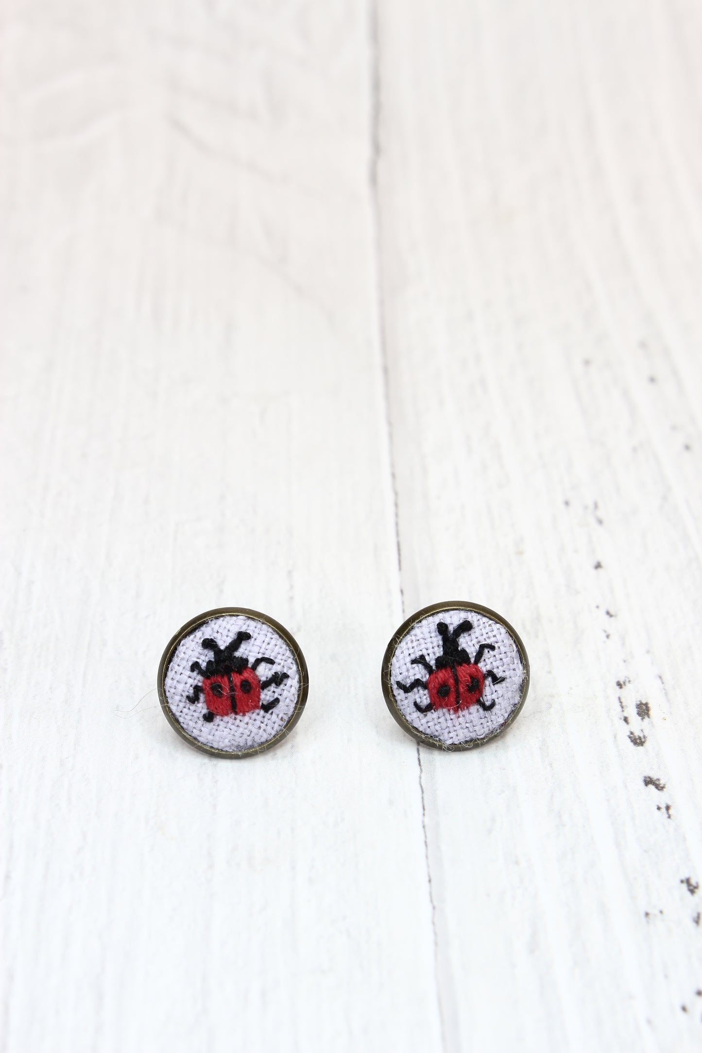 Embroidery Lady Bug Studs