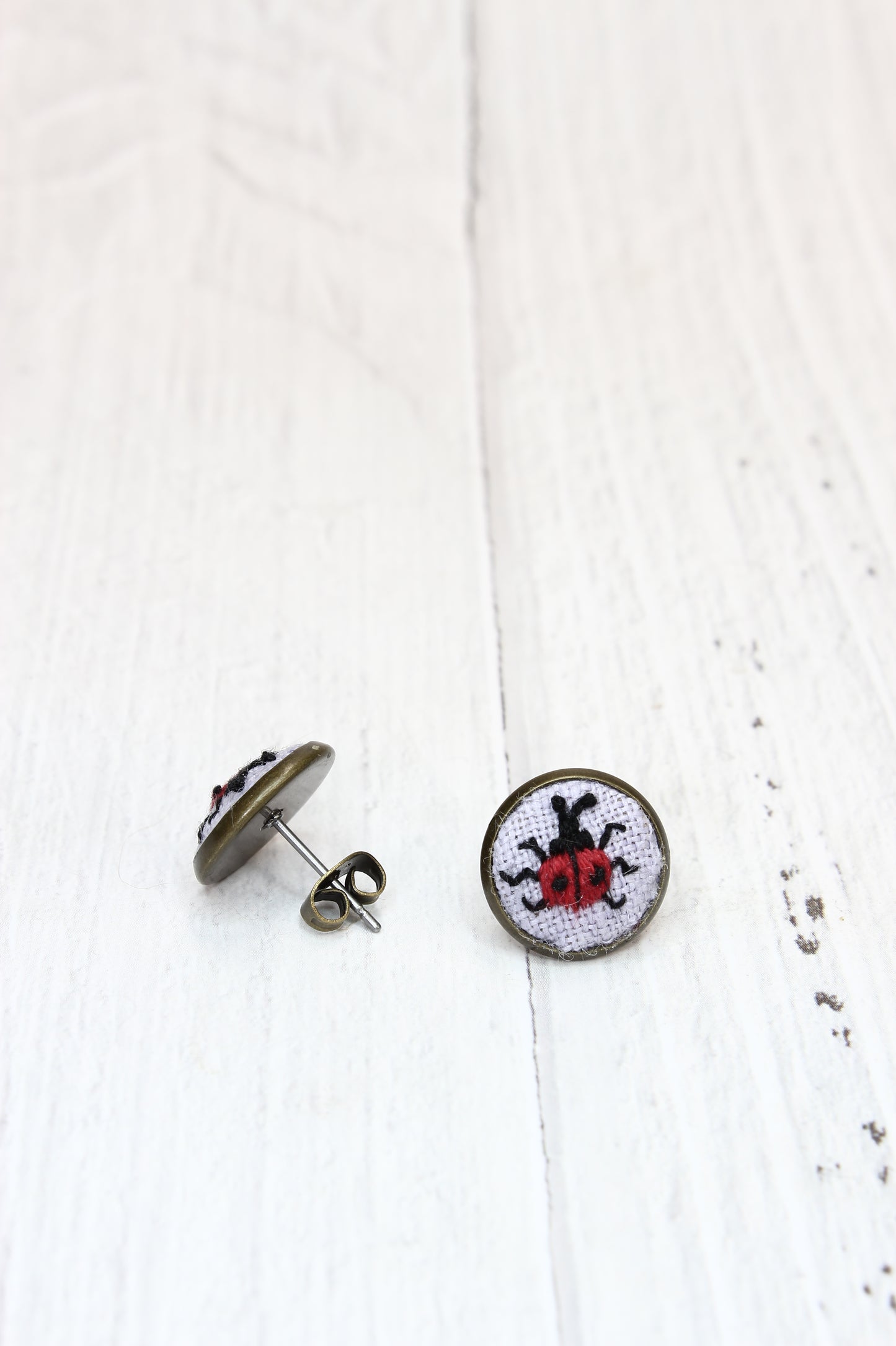 Embroidery Lady Bug Studs
