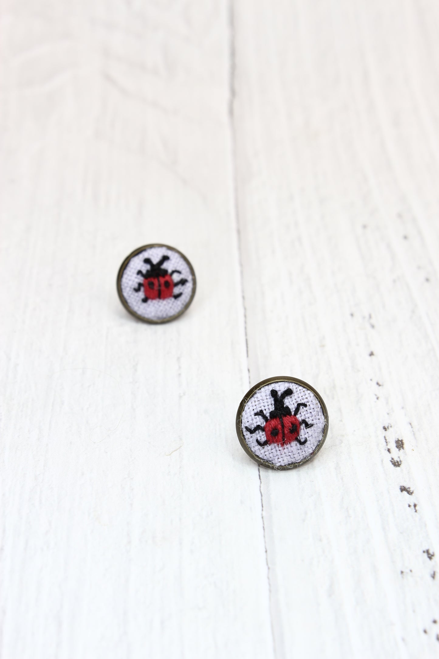 Embroidery Lady Bug Studs